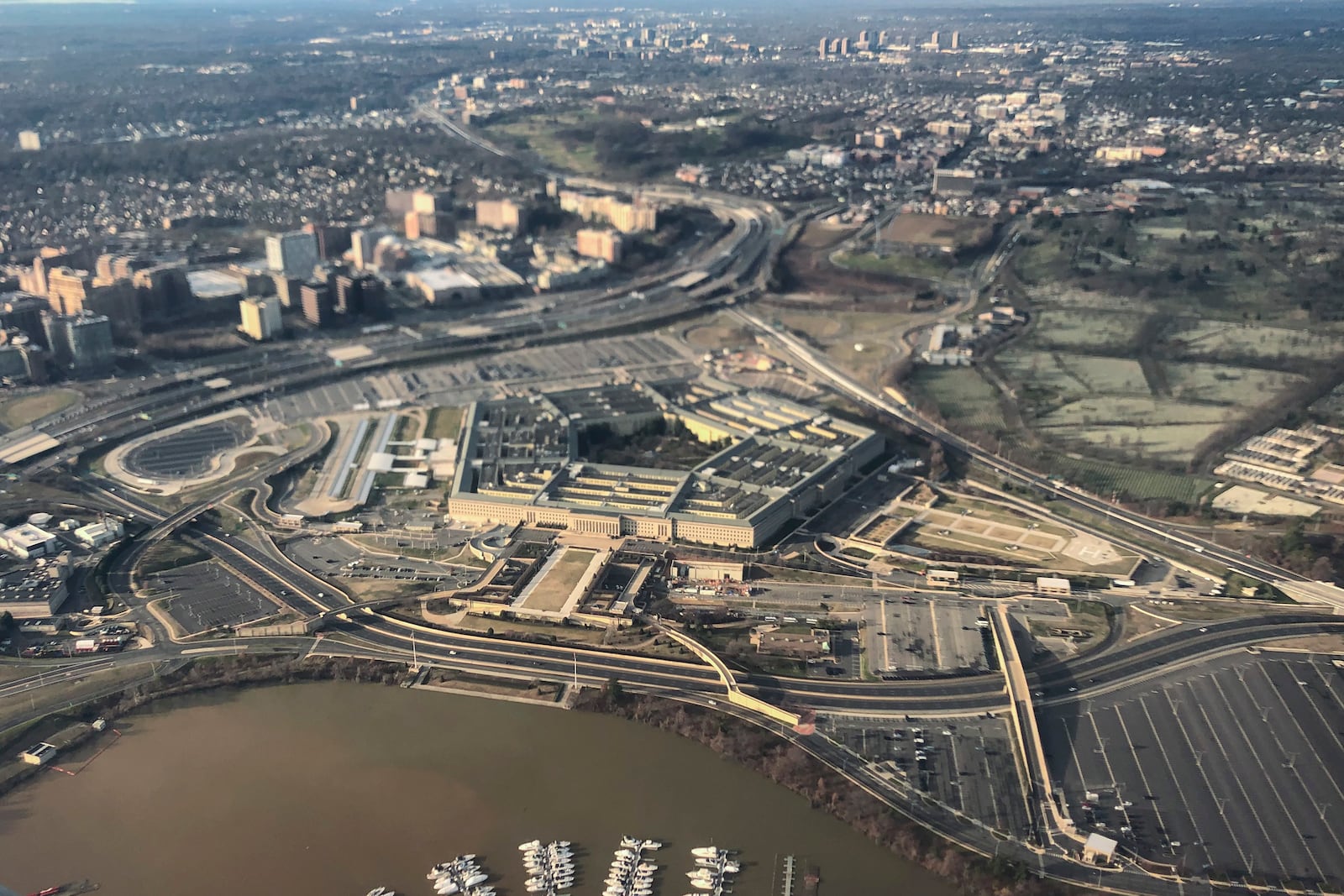 FILE - The Pentagon and the surrounding area is seen in this aerial view in Washington, Jan. 26, 2020. (AP Photo/Pablo Martinez Monsivais, File)