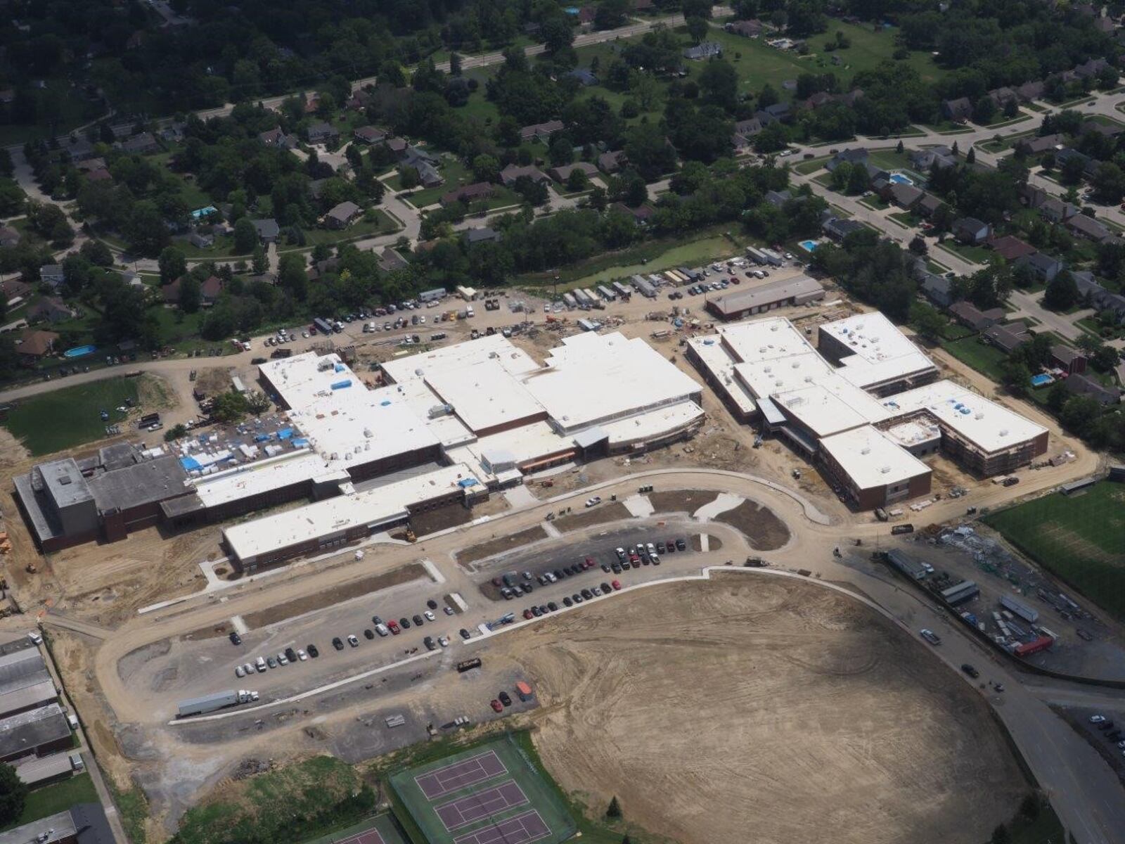 The $96 million Middletown High School renovation and construction of a new Middletown Middle School are seen from aerial photos obtained by the Journal-News from school officials. Officials contract for once-a-month airplane flyovers to monitor the project’s progresss from above. Classes for the high school, which will feature 30 new classrooms, open Aug. 22. Work on both schools is scheduled to be completed by August 2018. CONTRIBUTED