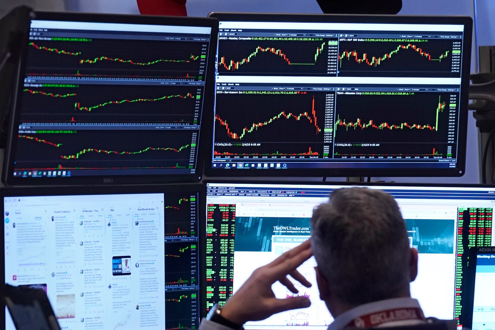 A trader works on the floor of the New York Stock Exchange, Tuesday, Feb. 4, 2025. (AP Photo/Richard Drew)