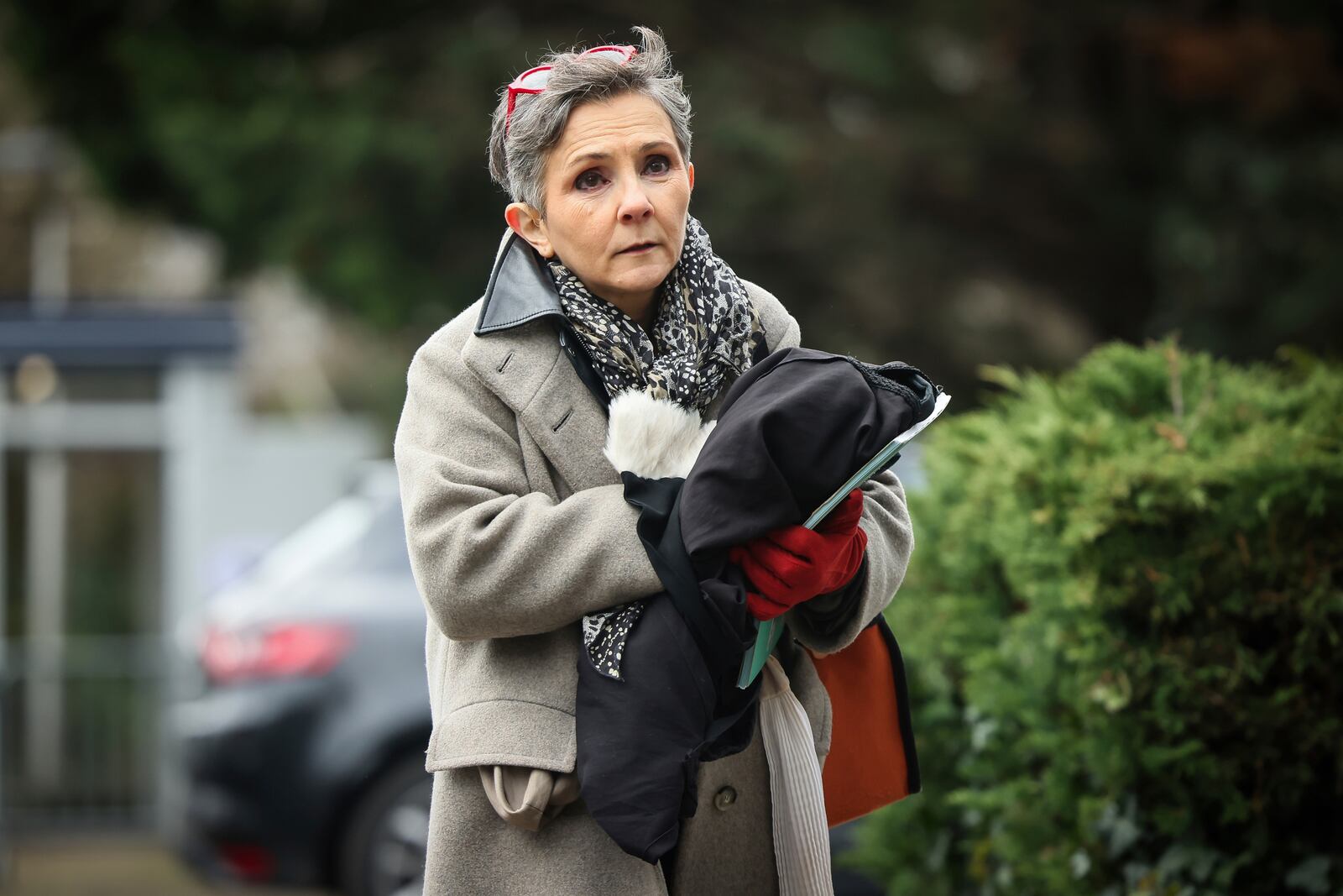 Dominique Pelicot 's lawyer Beatrice Zavarro arrives to answer reporters outside the Nanterre courthouse where the convicted rapist who horrified France by drugging his then wife, Gisele Pélicot, so other men could rape her, is now caught up in other cases, Thursday, Jan. 30, 2025 in Nanterre, outside Paris. (AP Photo/Thomas Padilla)