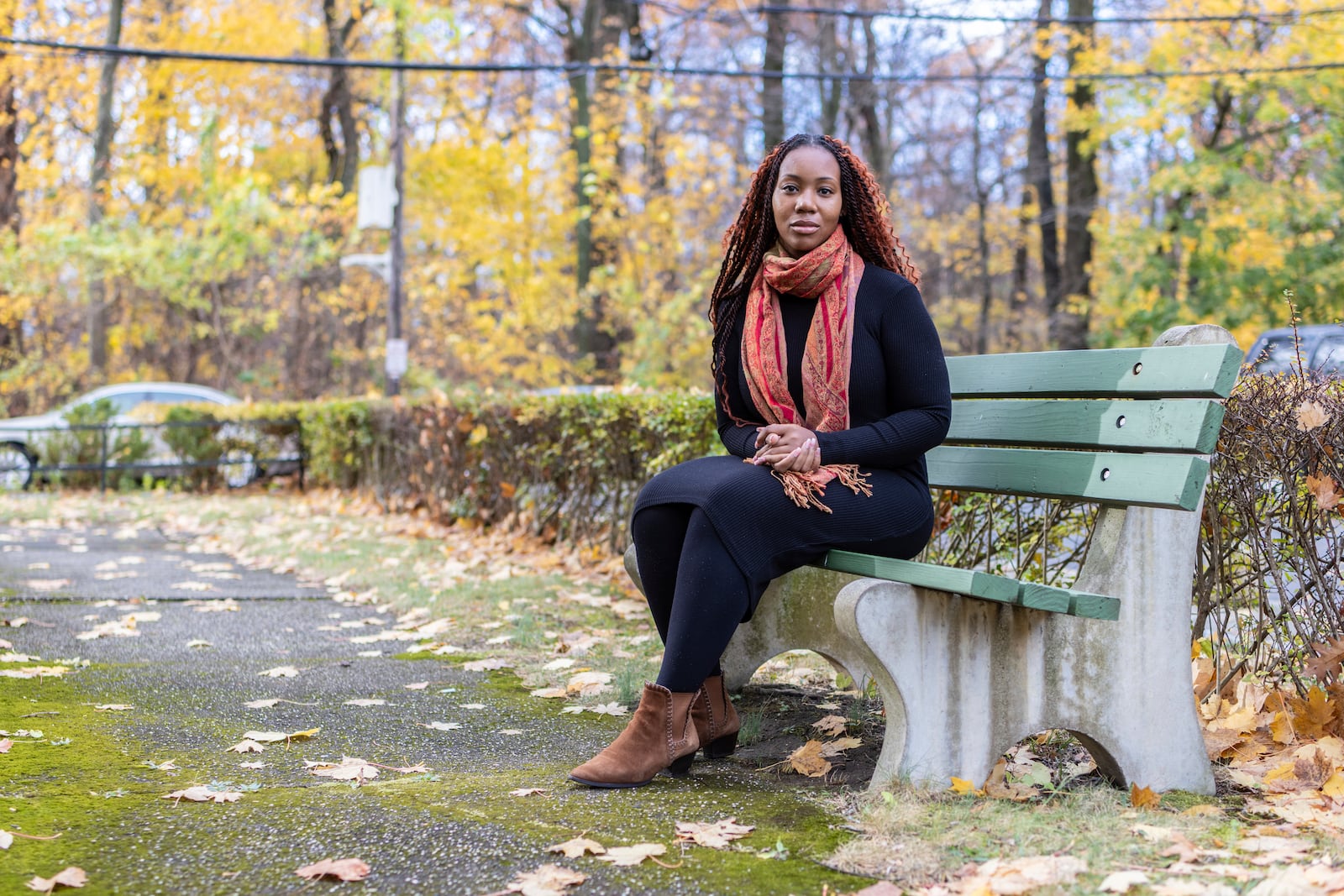 Olivia Gordon is photographed at a park in Yonkers, N.Y., Saturday, Nov. 23, 2024. (AP Photo/Stefan Jeremiah)