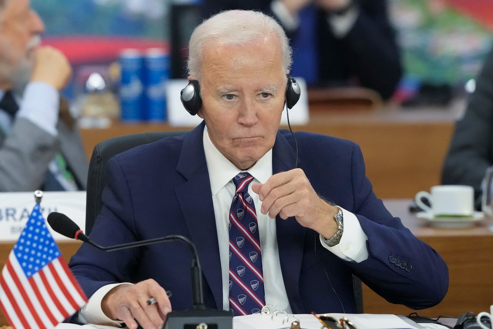 U.S. President Joe Biden attends the G20 Summit leaders meeting in Rio de Janeiro, Tuesday, Nov. 19, 2024. (AP Photo/Eraldo Peres)