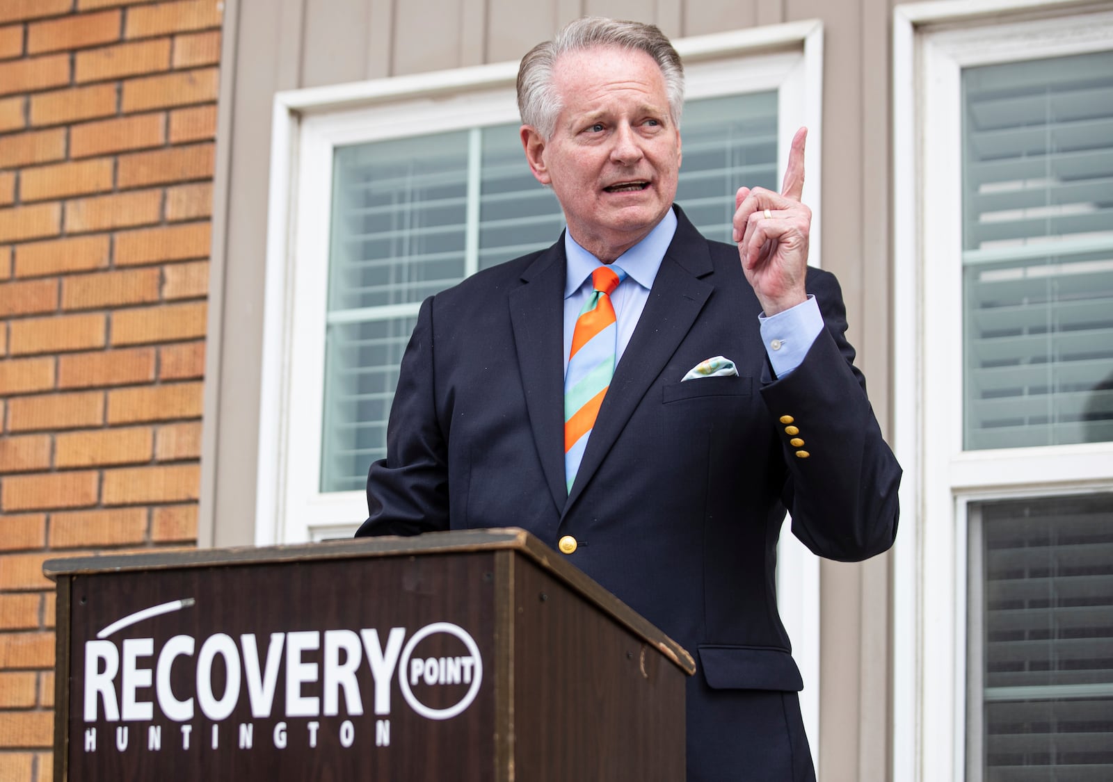 FILE - Huntington, W.Va., Mayor Steve Williams speaks during a grand opening and ribbon cutting for a cafe in Huntington on July 7, 2022. (Sholten Singer/The Herald-Dispatch via AP, File)