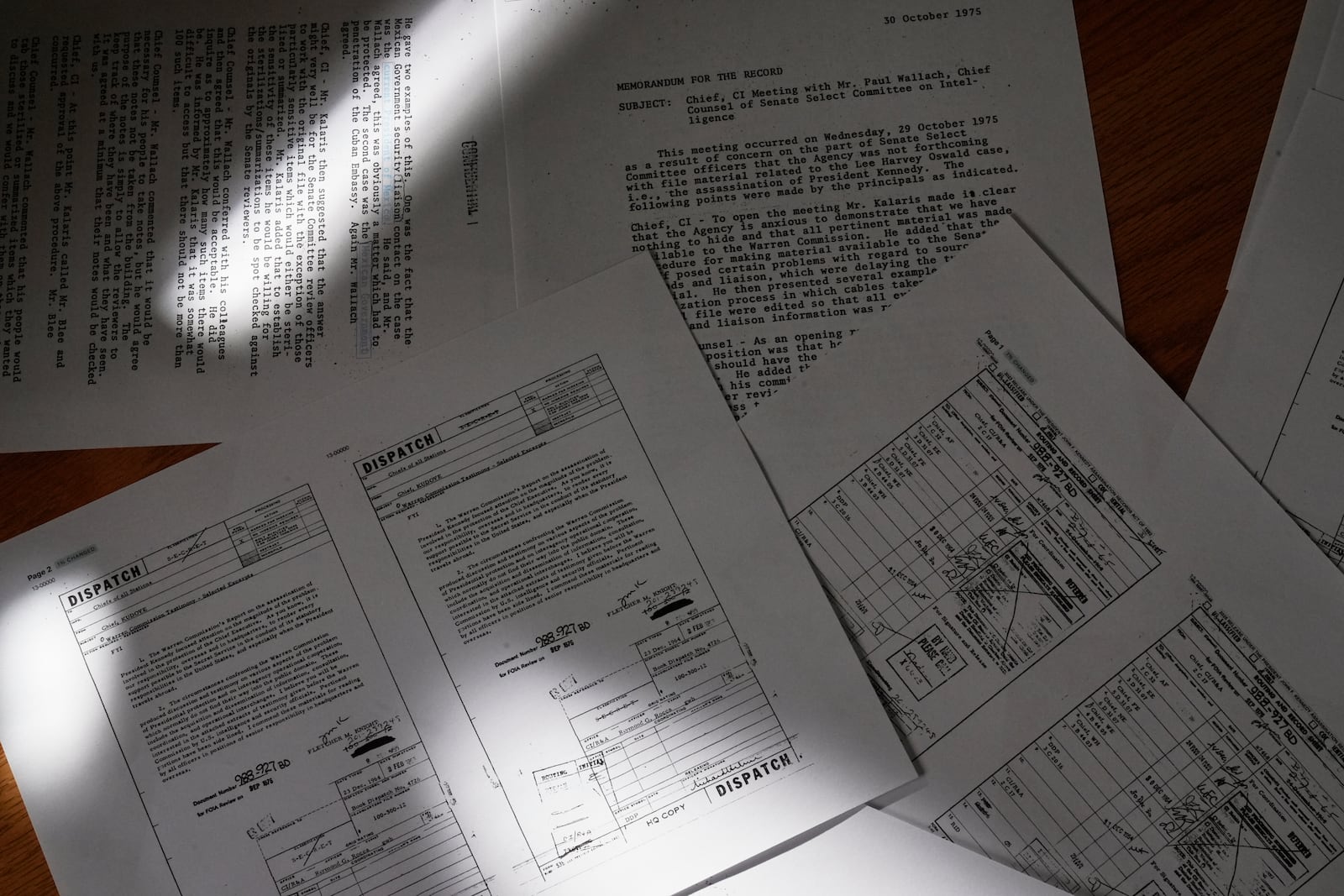 Recently declassified documents related to the President John F. Kennedy assassination are seen Wednesday, March 19, 2025, in Nashville, Tenn. (AP Photo/George Walker IV)