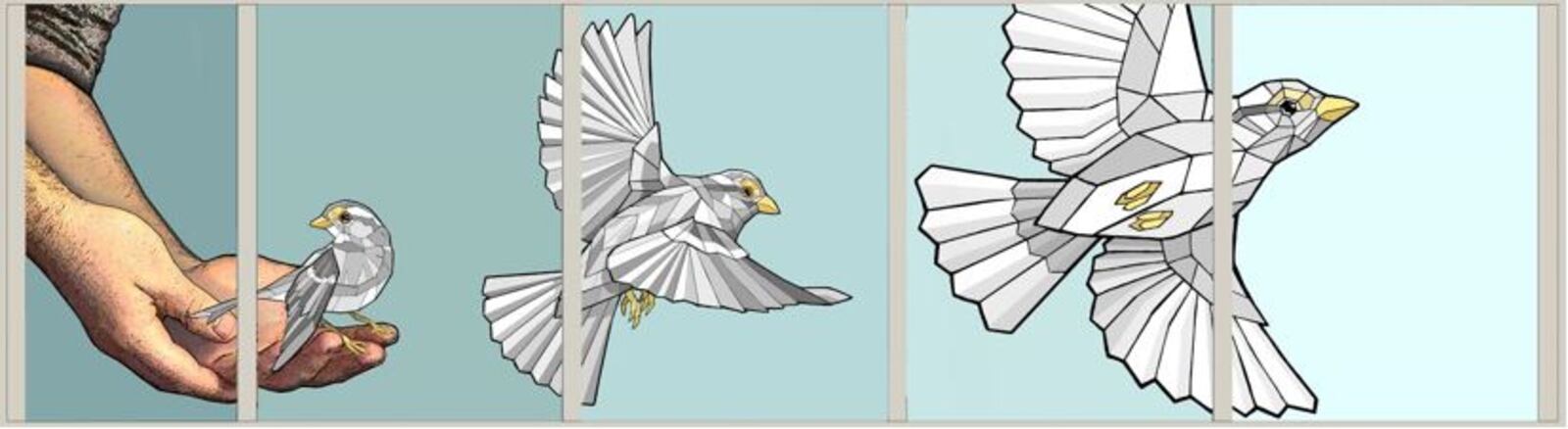 This mural, called “Taking Flight,” will be painted over the new Rotary Park at Second and High streets in Hamilton. The mural will adorn a large wall on the city’s McDulin parking garage.