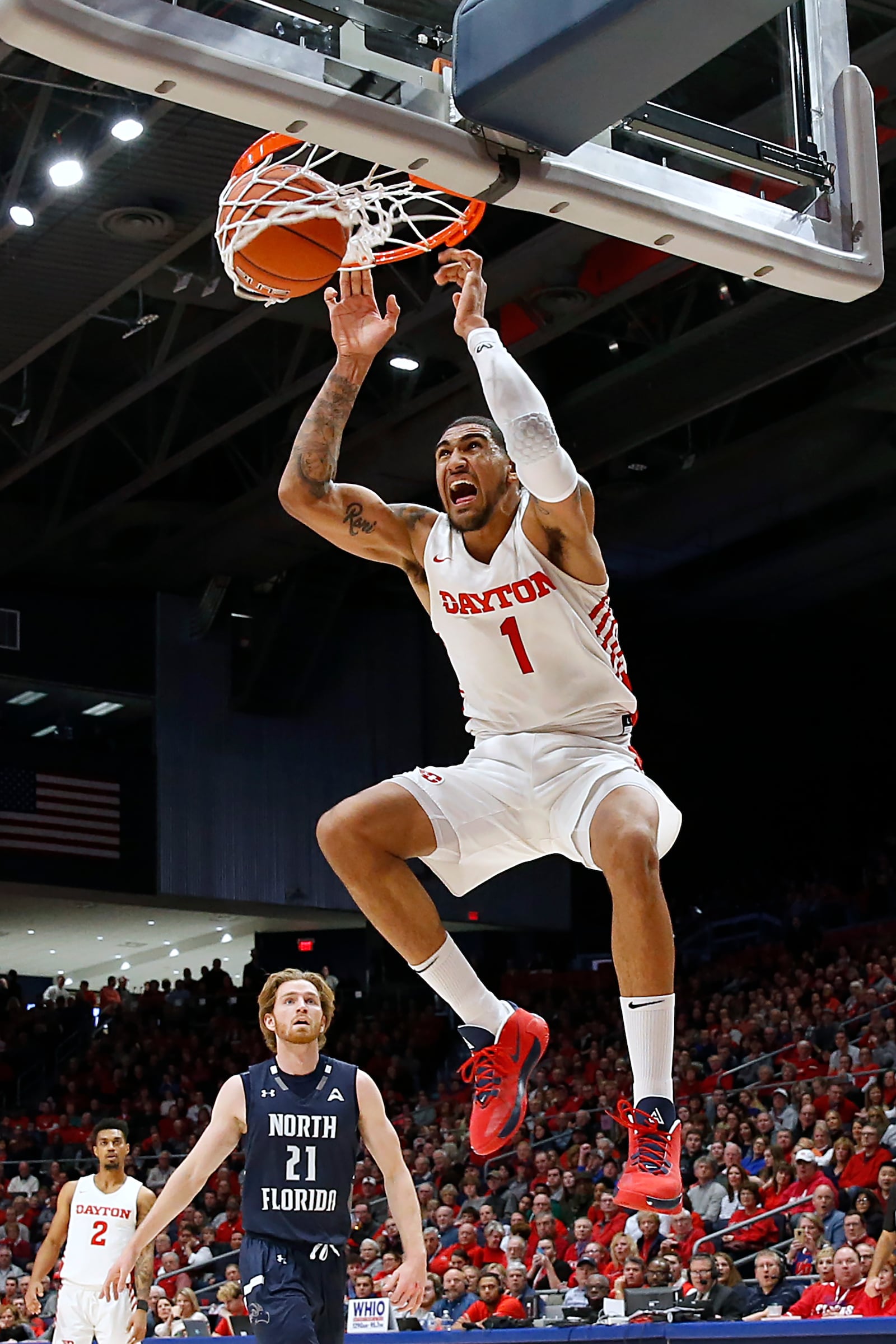 DAYTON, OHIO - DECEMBER 30: Obi Toppin #1 of the Dayton Flyers dunks the ball in the game against the North Florida Ospreys during the second half at UD Arena on December 30, 2019 in Dayton, Ohio. (Photo by Justin Casterline/Getty Images)