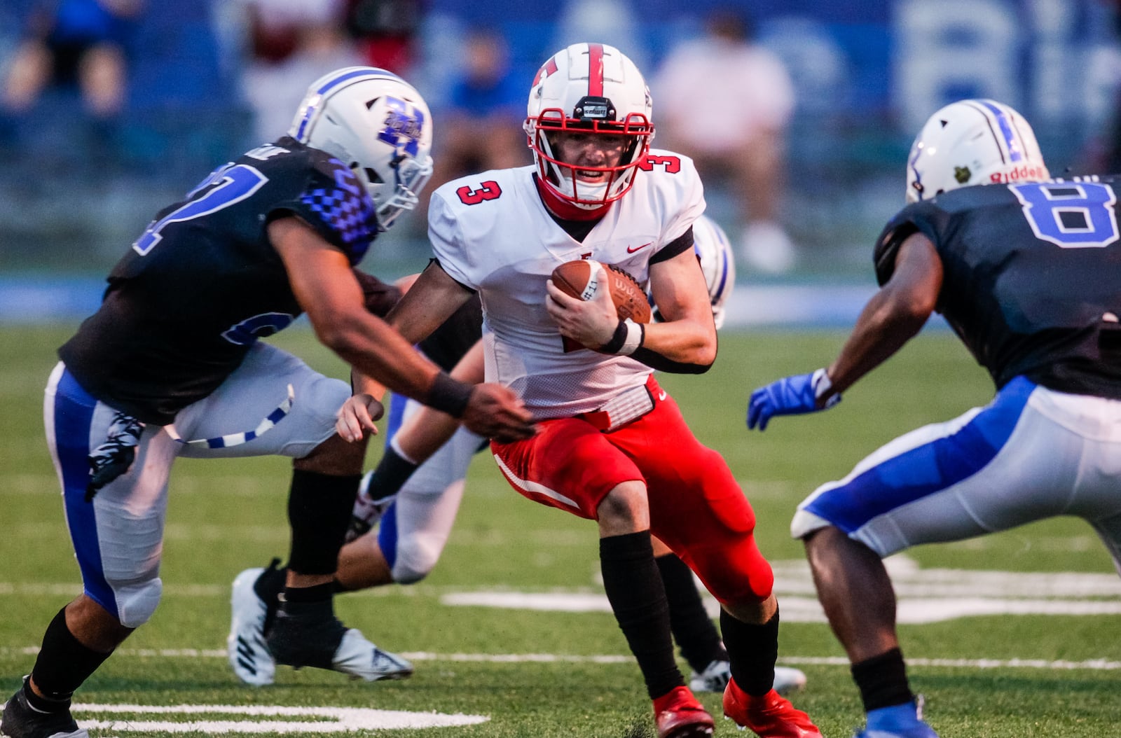 Fairfield quarterback Talon Fisher carries the ball during their game against Hamilton Friday, Sept. 11, 2020 at Virgil M. Schwarm Stadium at Hamilton High School. Hamilton won 28-25. NICK GRAHAM / STAFF