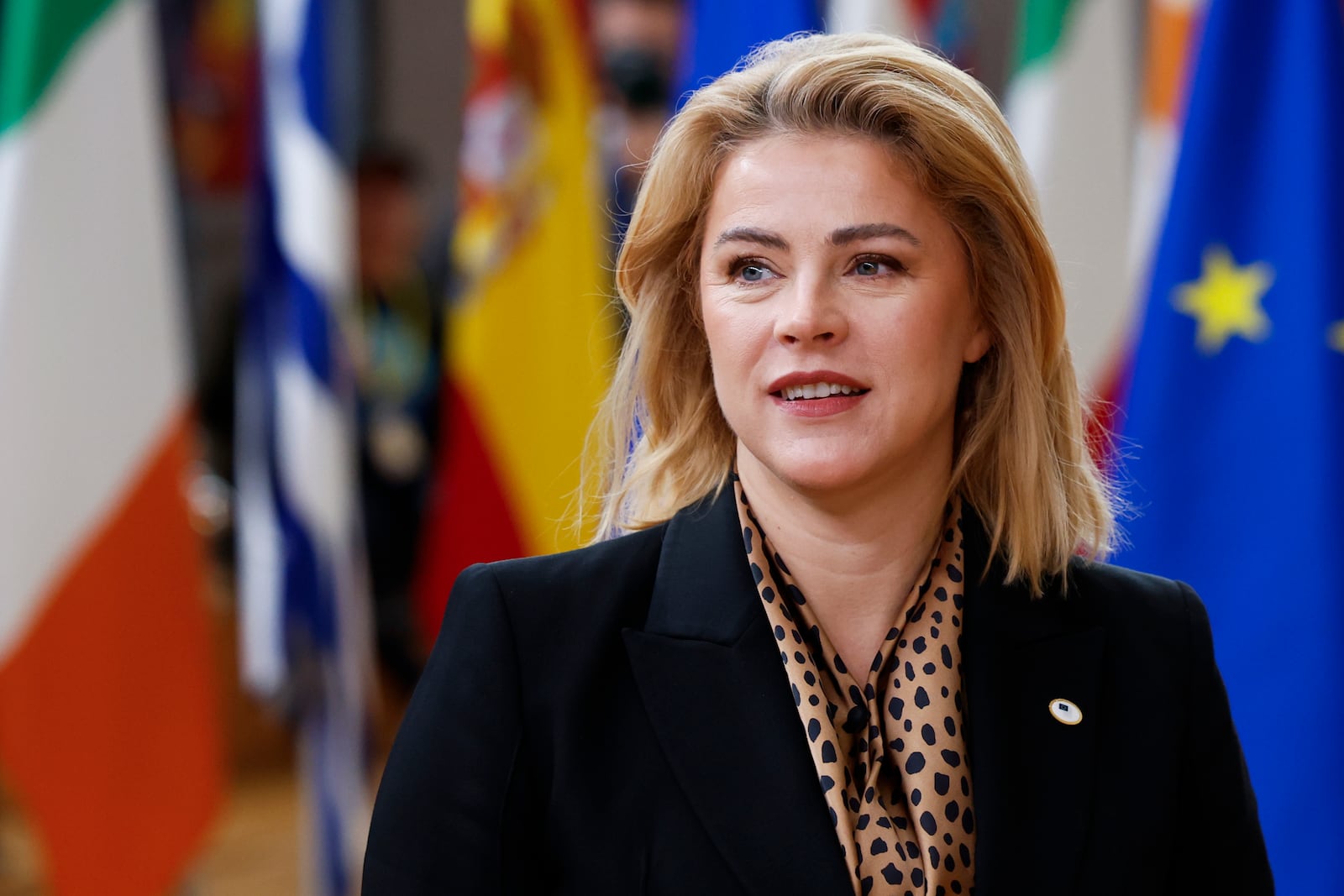 Latvia's Prime Minister Evika Silina arrives to an EU summit in Brussels, Thursday, Oct. 17, 2024. (AP Photo/Geert Vanden Wijngaert)