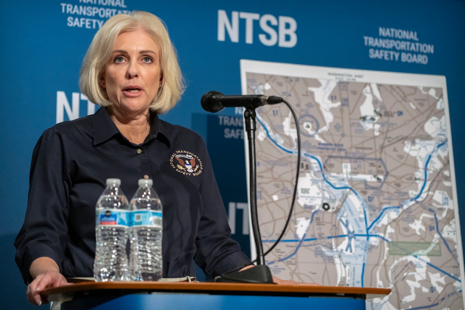 National Transportation Safety Board chair Jennifer Homendy speaks during a news conference at the NTSB Friday, Feb. 14, 2025, in Washington. (AP Photo/Mark Schiefelbein)