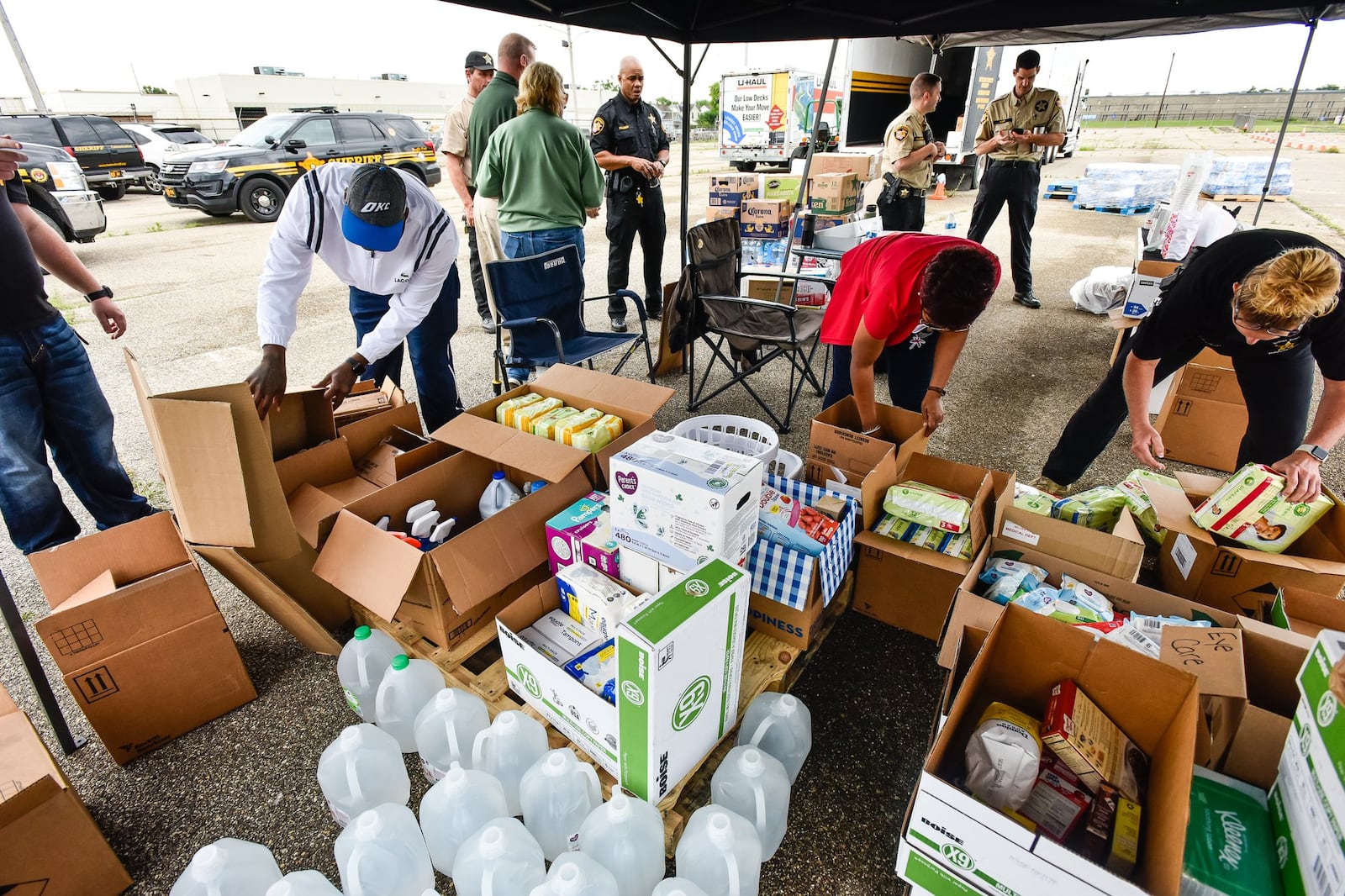 The Butler County Sheriff’s Office collected non-perishable food, water and other items Friday to deliver to those hit by Monday night’s tornadoes in Montgomery, Miami and Greene counties. NICK GRAHAM / STAFF