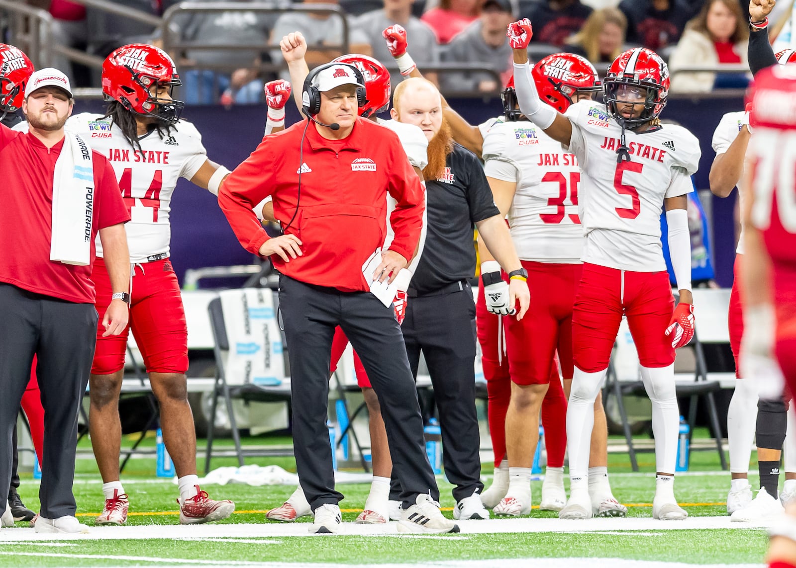 FILE - Jacksonville State coach Rich Rodriguez stands along the sideline during the team's New Orleans Bowl NCAA college football game against Louisiana on Saturday, Dec. 16, 2023, in New Orleans. (Scott Clause/The Daily Advertiser via AP, File