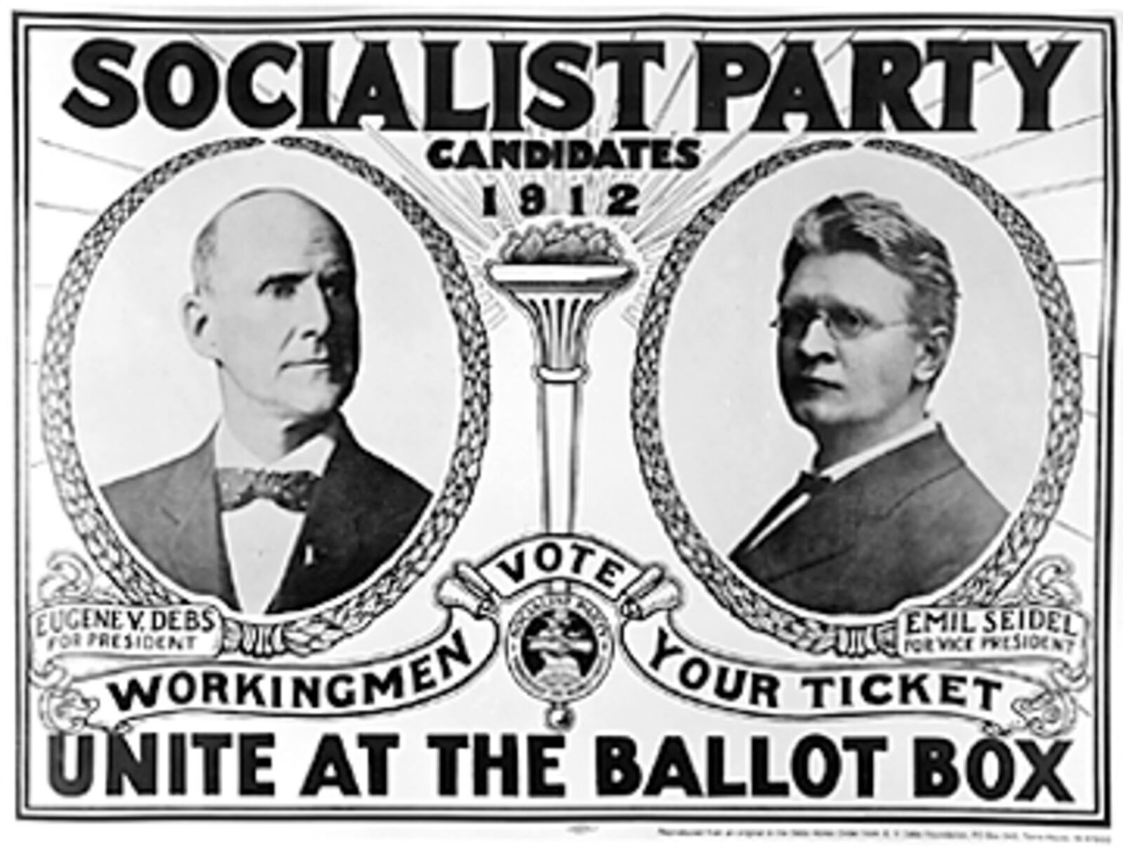 A national 1912 campaign poster for the Socialist Party shows photos of Eugene V.          Debs, president candidate and Emil Seidel, vice-president candidate. BUTLER CO. HISTORICAL SOCIETY/CONTRIBUTED