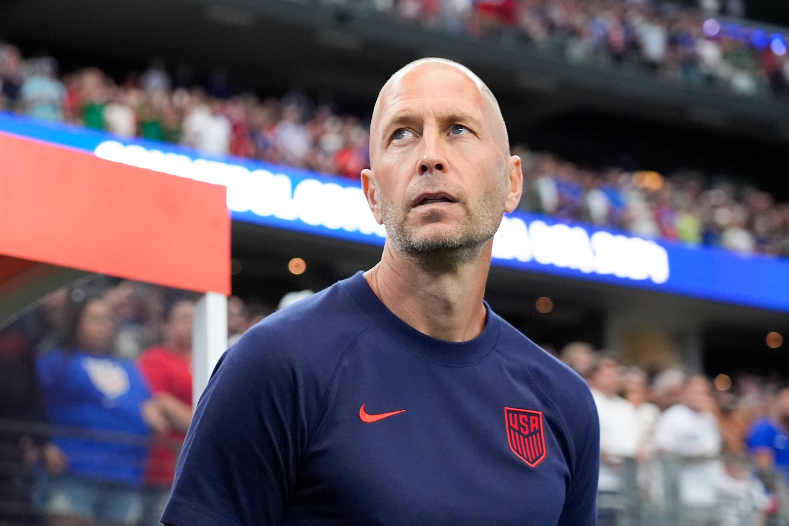 FILE - Coach Gregg Berhalter of the United States looks on during a Copa America Group C soccer match between the United States and Bolivia in Arlington, Texas, Sunday, June 23, 2024. (AP Photo/Julio Cortez, File)