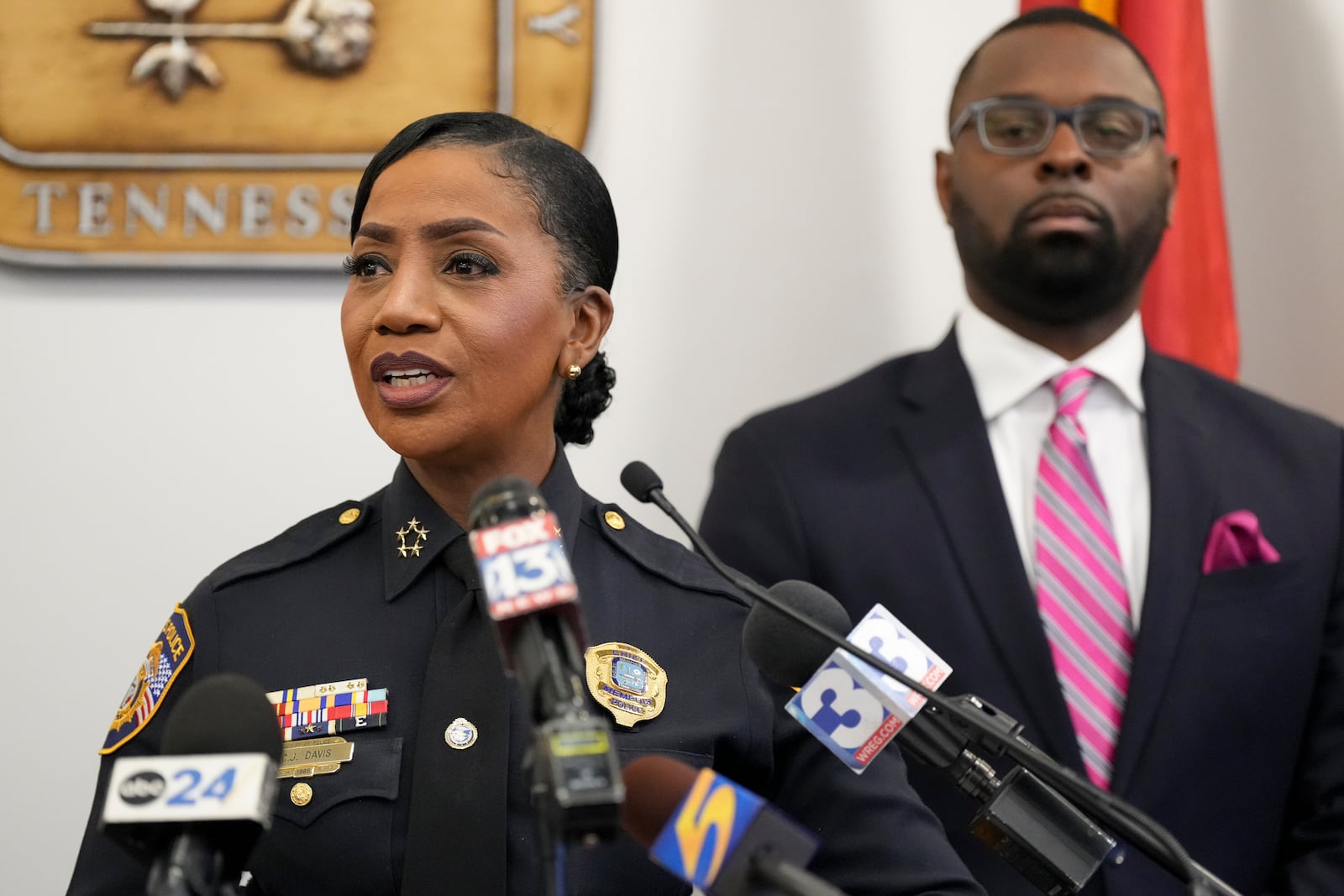 Memphis Police Chief Cerelyn "C.J." Davis speaks during a news conference Thursday, Dec. 5, 2024, in Memphis, Tenn. (AP Photo/George Walker IV)