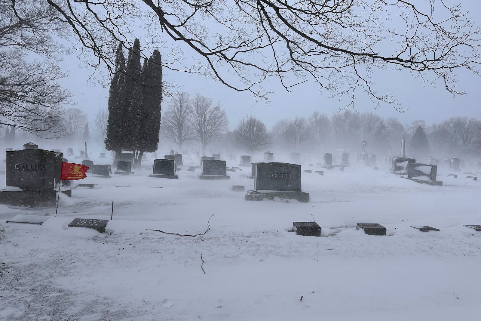 Fresh snow and high winds hit Lowville, N.Y., on Thursday, Dec. 12, 2024, as arts of the U.S. Northeast were in the grip of strong winter weather. (AP Photo/Cara Anna)