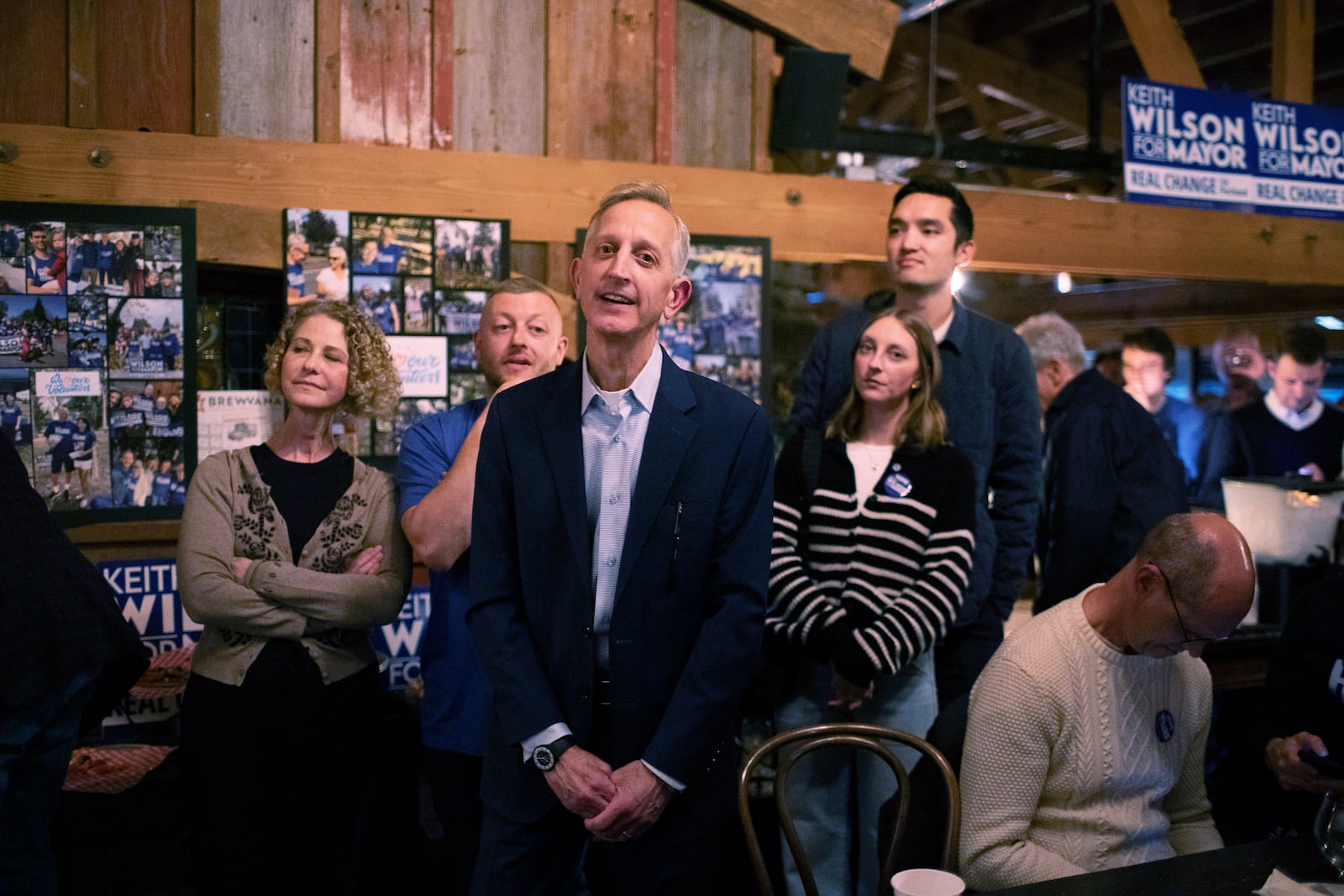 Portland mayoral candidate Keith Wilson on election night at Old Town Brewing in Portland, Ore., Tuesday, Nov. 5, 2024. (Beth Nakamura/The Oregonian via AP, File)