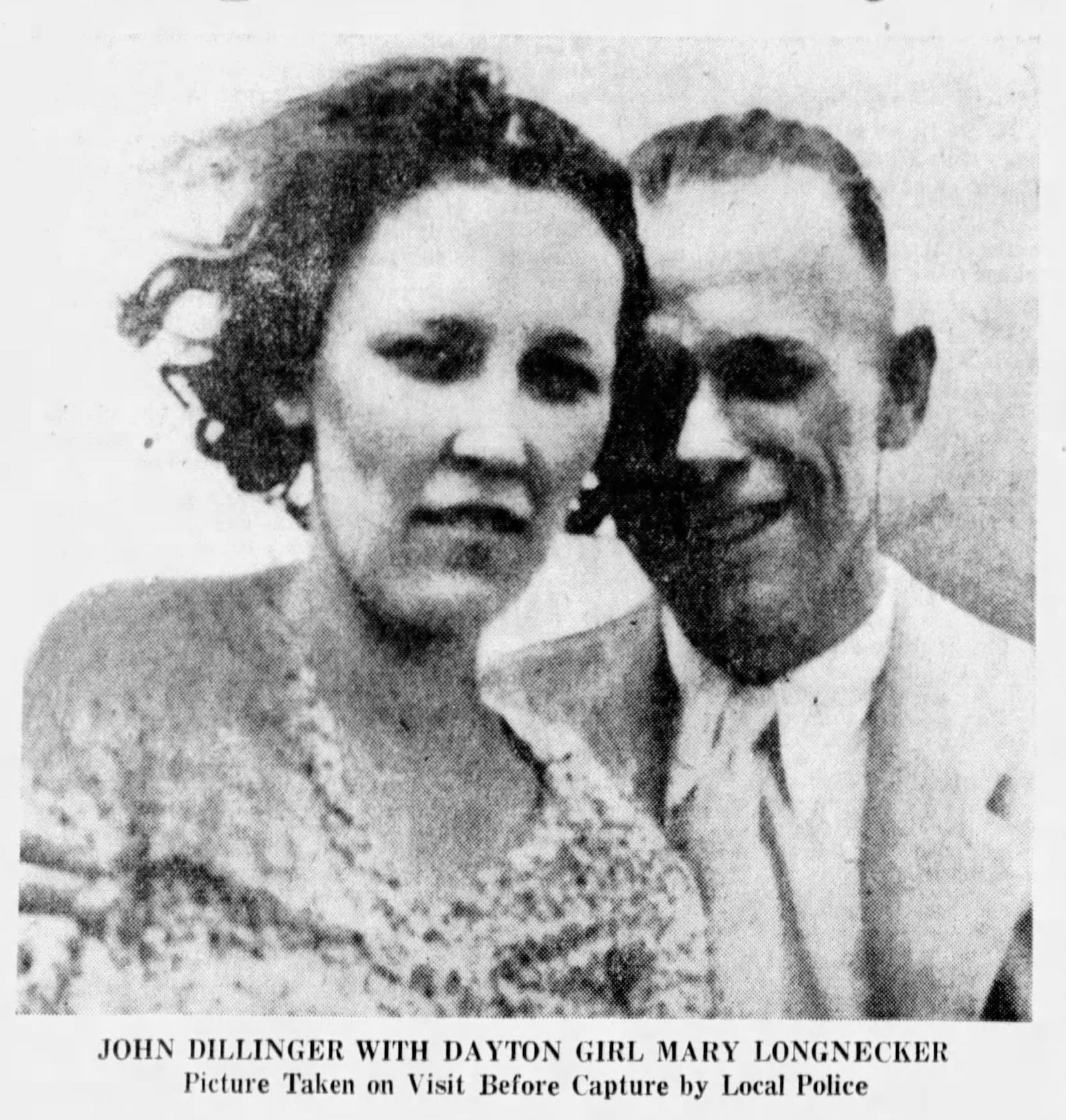 John Dillinger with Dayton woman Mary Longnecker. Picture taken before capture by Dayton police. DAYTON DAILY NEWS ARCHIVES