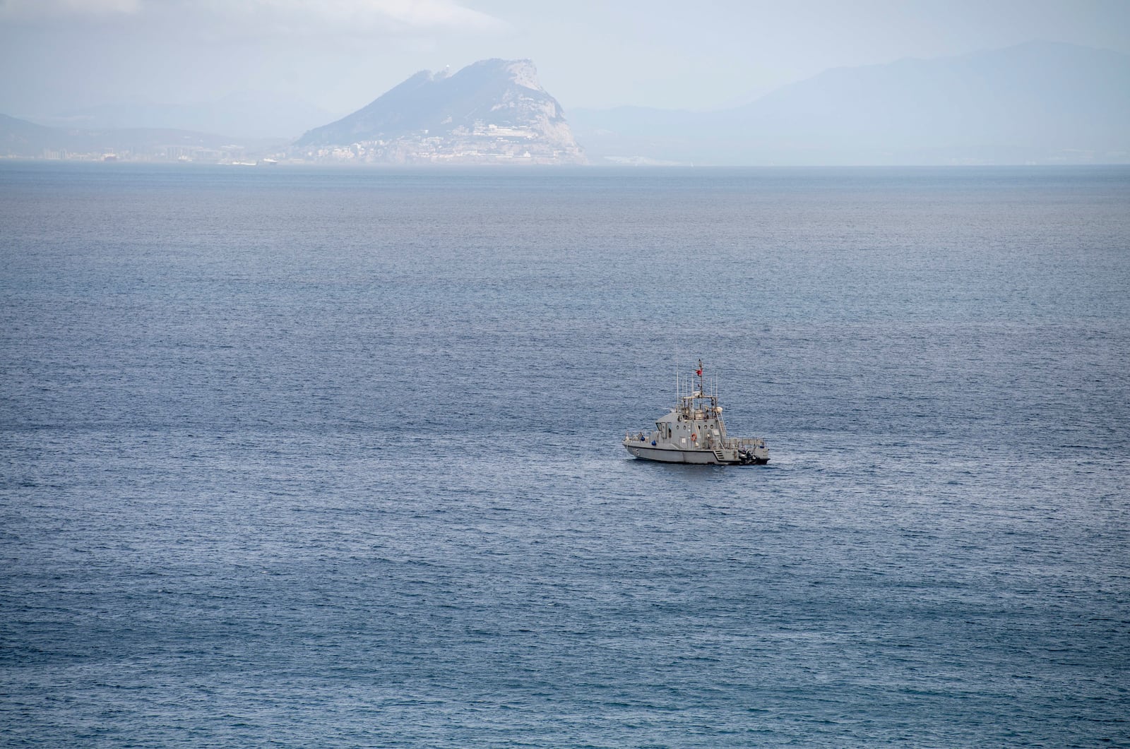 A Moroccan navy coast guard patrols near the border with the Spanish enclave of Ceuta, in Fnideq, Morocco, Monday, Sept. 16, 2024. (AP Photo)