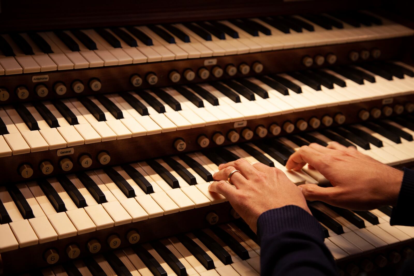 Colin MacKnight rehearses for his upcoming concert series at the Trinity Episcopal Cathedral in Little Rock, Ark., Tuesday, Jan. 21, 2025. This weekly concert series will feature the works of Johann Sebastian Bach, with free concerts at lunchtime on Wednesdays. (AP Photo/Katie Adkins)