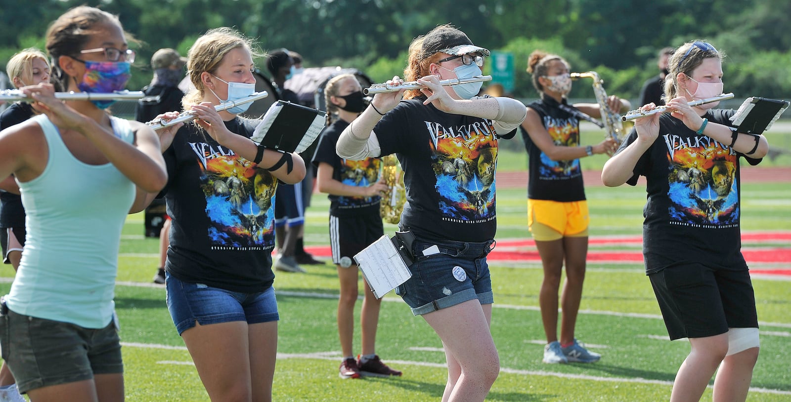 The Stebbins High School marching Band took to the field  for the last day of band camp in July 2020. All the band members and staff all practiced social distancing and wore mask for the entire week. MARSHALL GORBY/STAFF