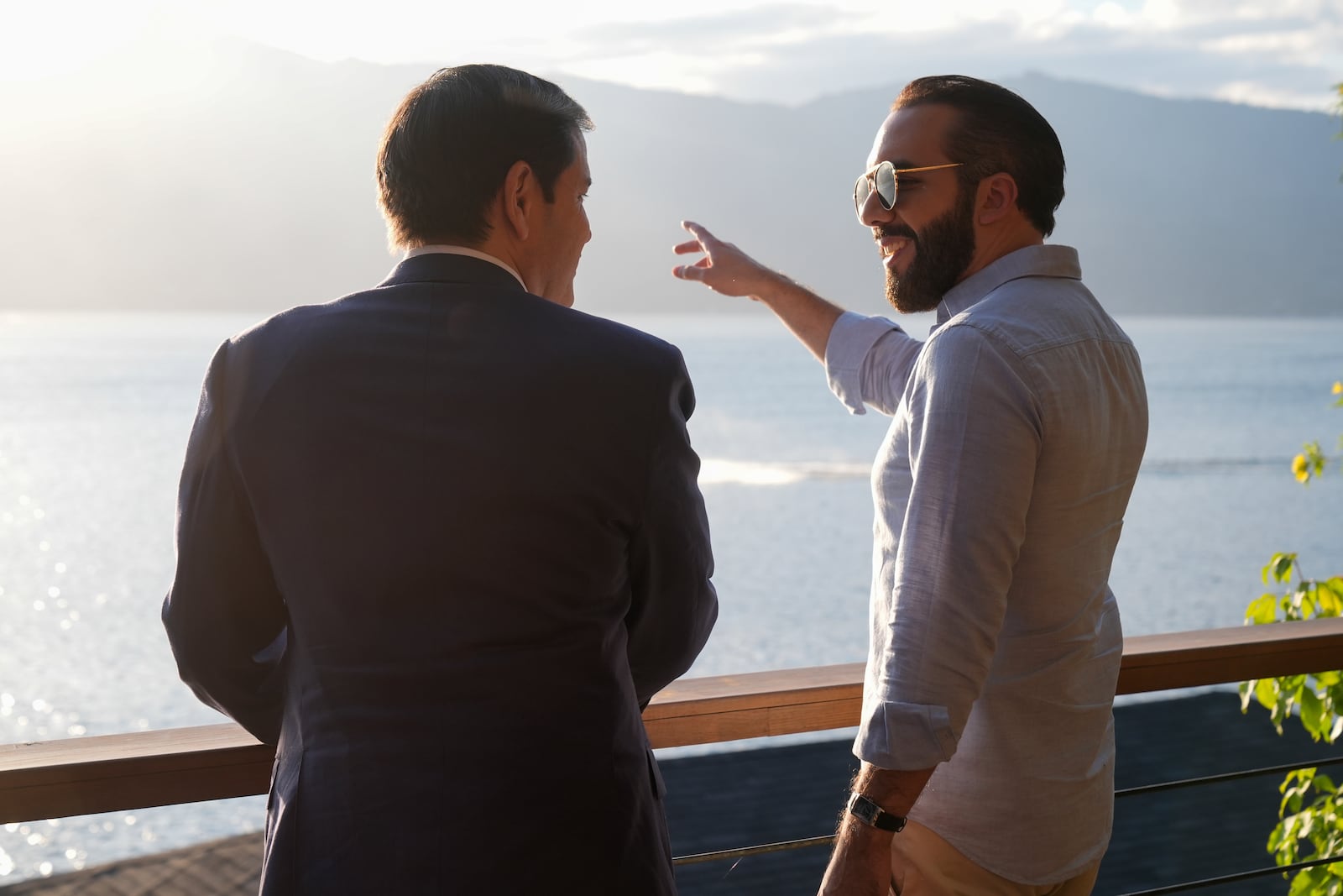 U.S. Secretary of State Marco Rubio meets with President Nayib Bukele at his residence at Lake Coatepeque in El Salvador, Monday, Feb. 3, 2025. (AP Photo/Mark Schiefelbein, Pool)