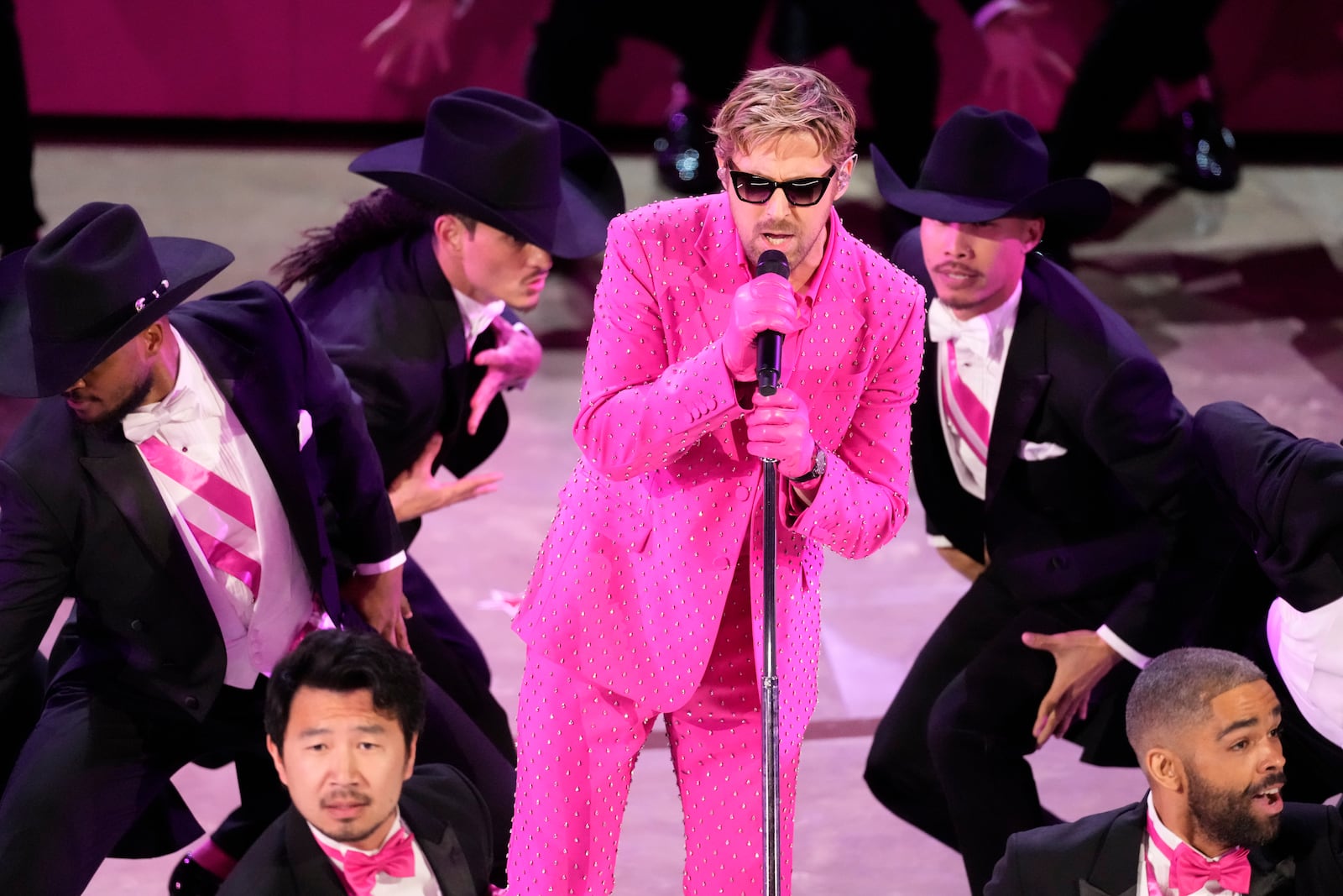 FILE - Ryan Gosling performs the song "I'm Just Ken" from the movie "Barbie" during the Oscars on Sunday, March 10, 2024, at the Dolby Theatre in Los Angeles. (AP Photo/Chris Pizzello, File)