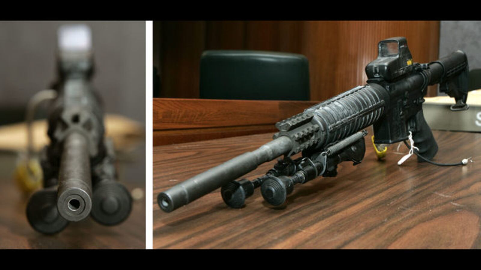 Pictured is the Bushmaster rifle that John Allen Muhammad and Lee Boyd Malvo, the Beltway snipers, used during a crime spree that left a dozen people dead in the fall of 2002. The rifle was evidence in Muhammad's 2006 Maryland trial.