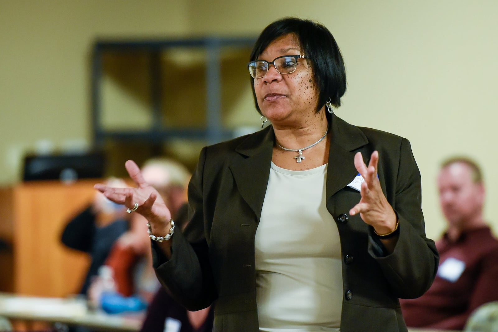 Middletown Health Commissioner Jackie Phillips speaks during a Heroin Summit meeting at at Atrium Medical Center in Middletown. NICK GRAHAM/STAFF