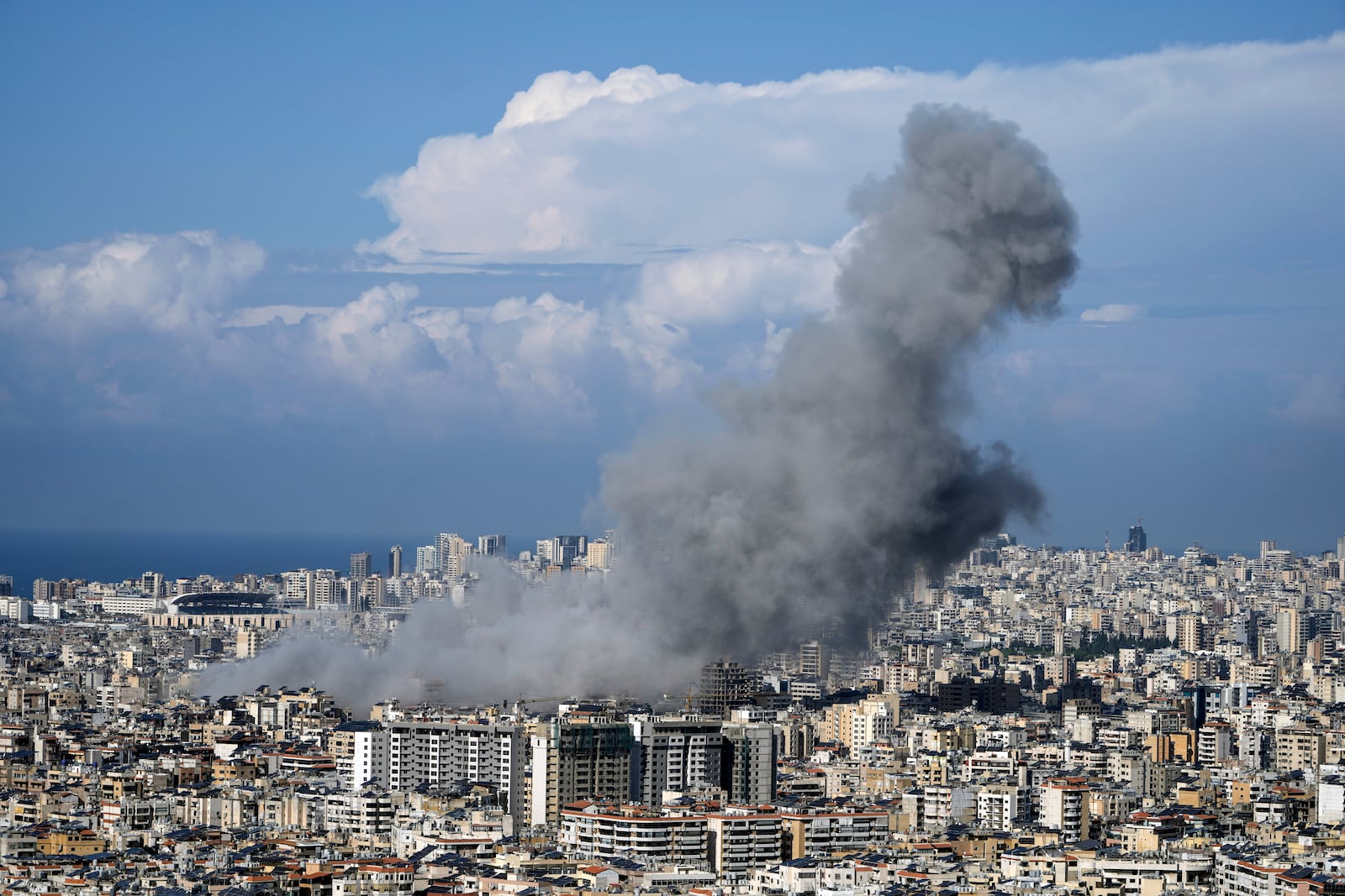 Smoke rises after an Israeli airstrike on Dahiyeh, in the southern suburb of Beirut, Lebanon, Tuesday, Nov. 12, 2024. (AP Photo/Bilal Hussein)