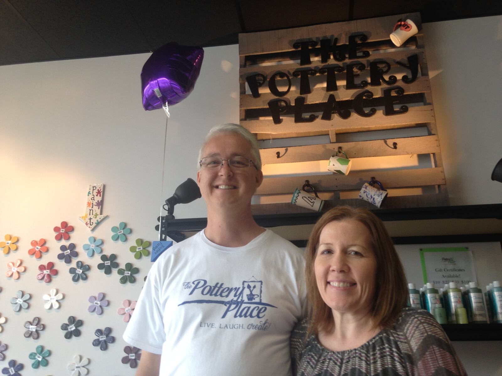 Darren and Barb Flynn opened The Pottery Place in October in a 1,700-square-foot storefront at 7041 Yankee Road in Liberty Twp. This is the second location for the paint-your-own-pottery studio, which opened its first location in 2013 in the Hamilton County community of White Oak. ERIC SCHWARTZBERG/STAFF