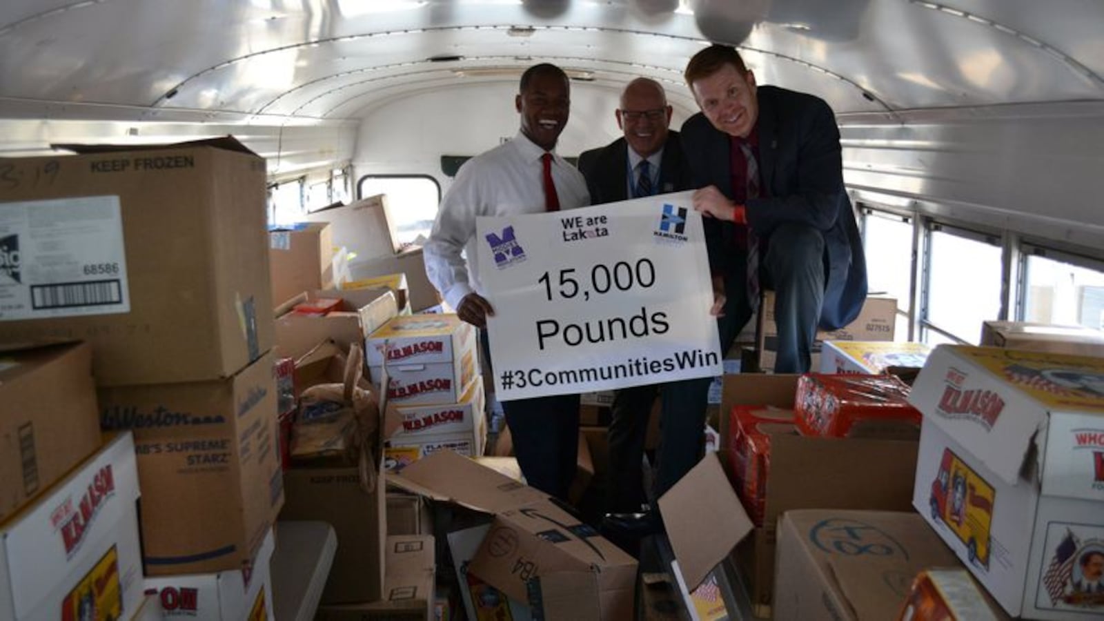 It's looking like another overflowing year of generosity as Lakota school officials report a possible record number of collections so for the school system's annual "Stuff The Bus" food drive campaign. The donation drive benefits Reach Out Lakota, which serves needy families in West Chester and Liberty townships from which Lakota draws its 17,000 students. File photo shows a previous year's stuffed bus with superintendents from Middletown, Hamilton and Lakota representing their friendly rivalry of each district collecting donations for their respective community food pantries. (Provided Photo/Journal-News)