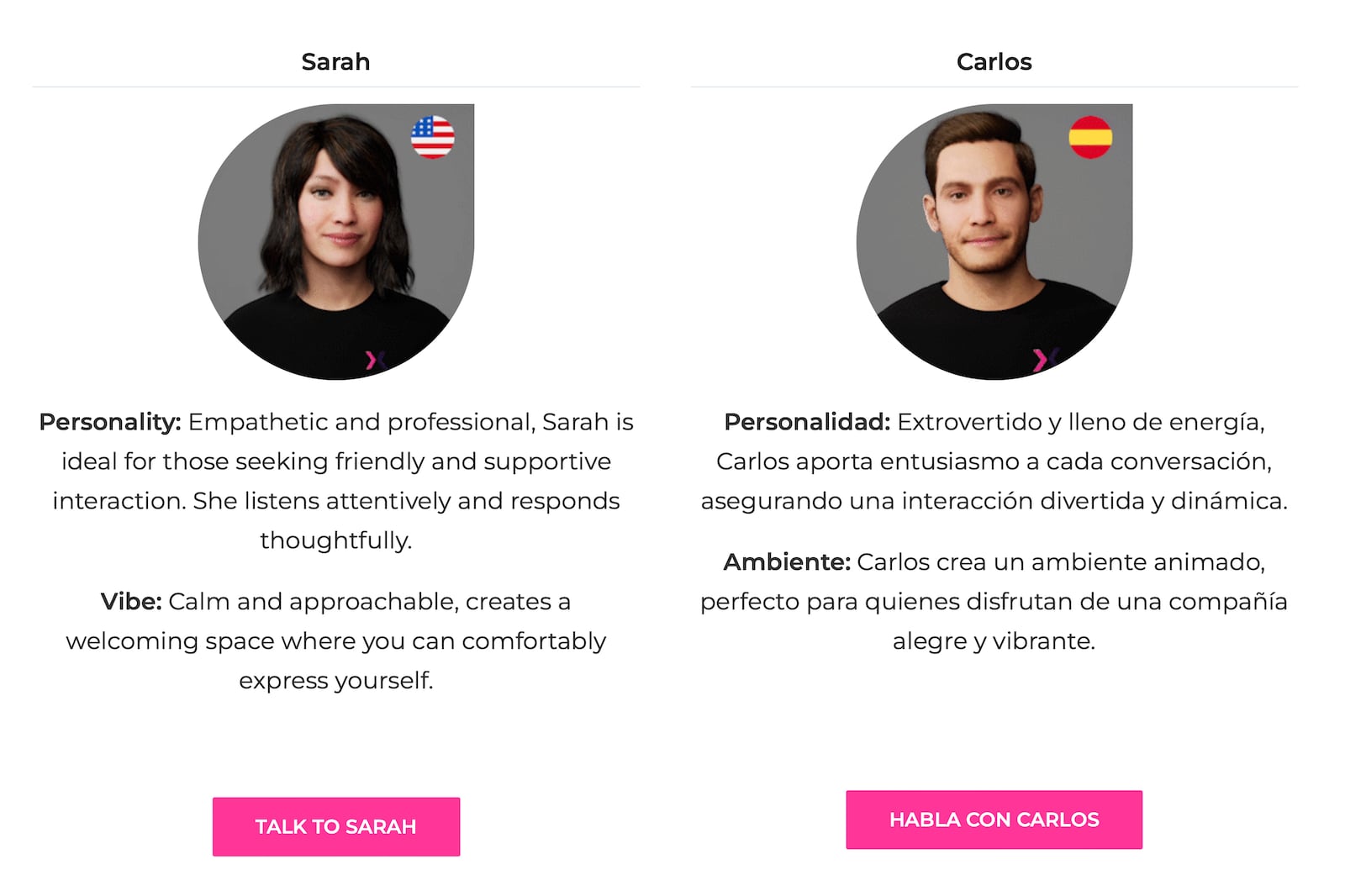 This March 2025 image from the website of artificial intelligence company Xoltar, shows two of of their demonstration avatars for conducting video calls with patients. (Xoltar via AP)