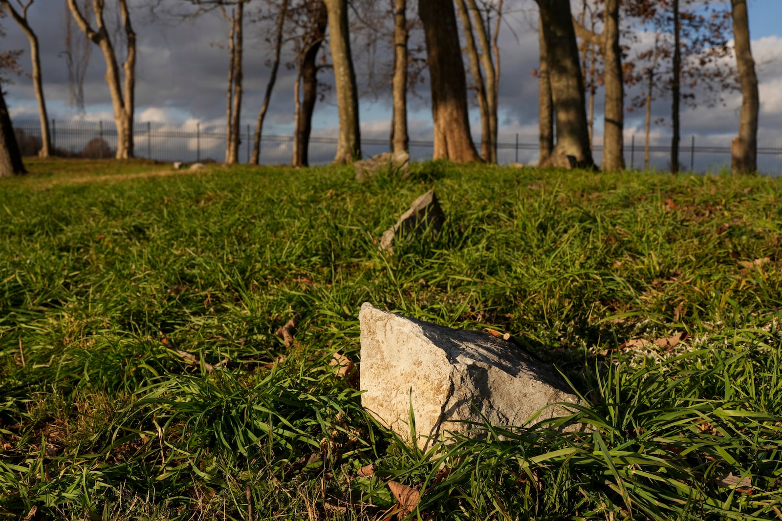 Grave markers are seen in a slave cemetery Monday, Dec. 9, 2024, in Nashville, Tenn. The site was discovered at The Hermitage, the home of former President Andrew Jackson.(AP Photo/George Walker IV)