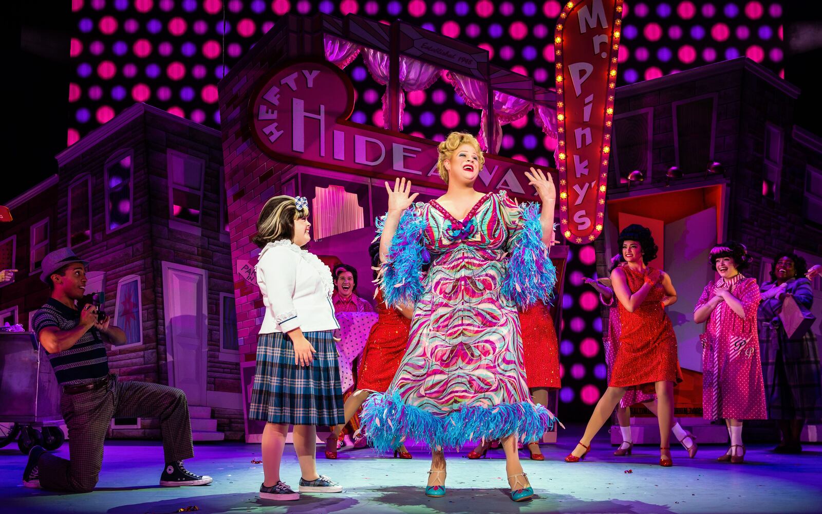 Audiences can enjoy a trip back to the early 1960s for the "Hairspray National Broadway Tour" performance Tuesday at the Clark State Performing Arts Center. Ohio native Andrew Levitt, center, will play Edna Turnblad./Contributed