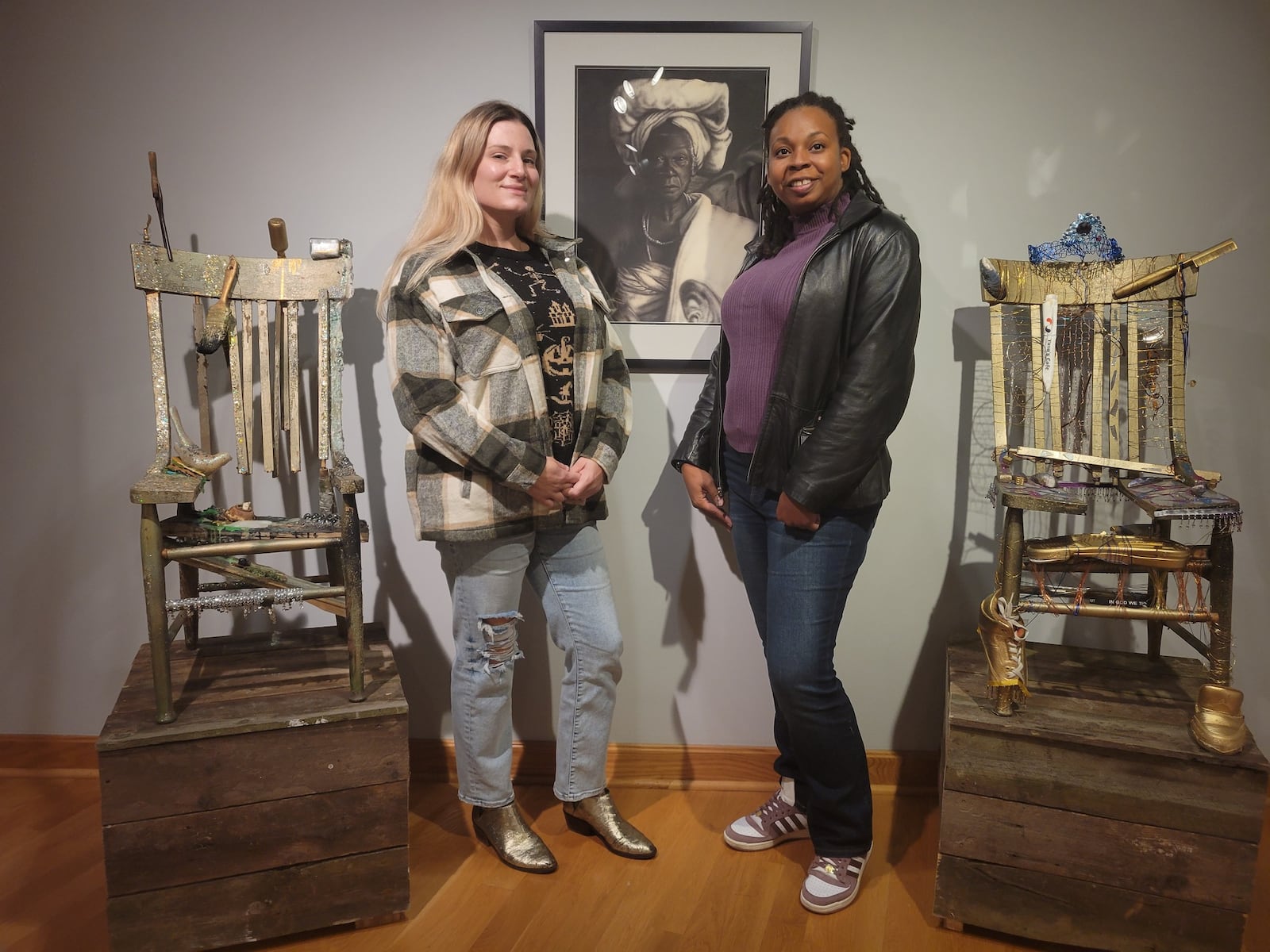 Aimee Wissman, left, poses with Kamisha Thomas of the Returning Artists Guild. They hope to prompt conversations about the carceral system with a new exhibition at the Fitton Center. FITTON CENTER/CONTRIBUTED