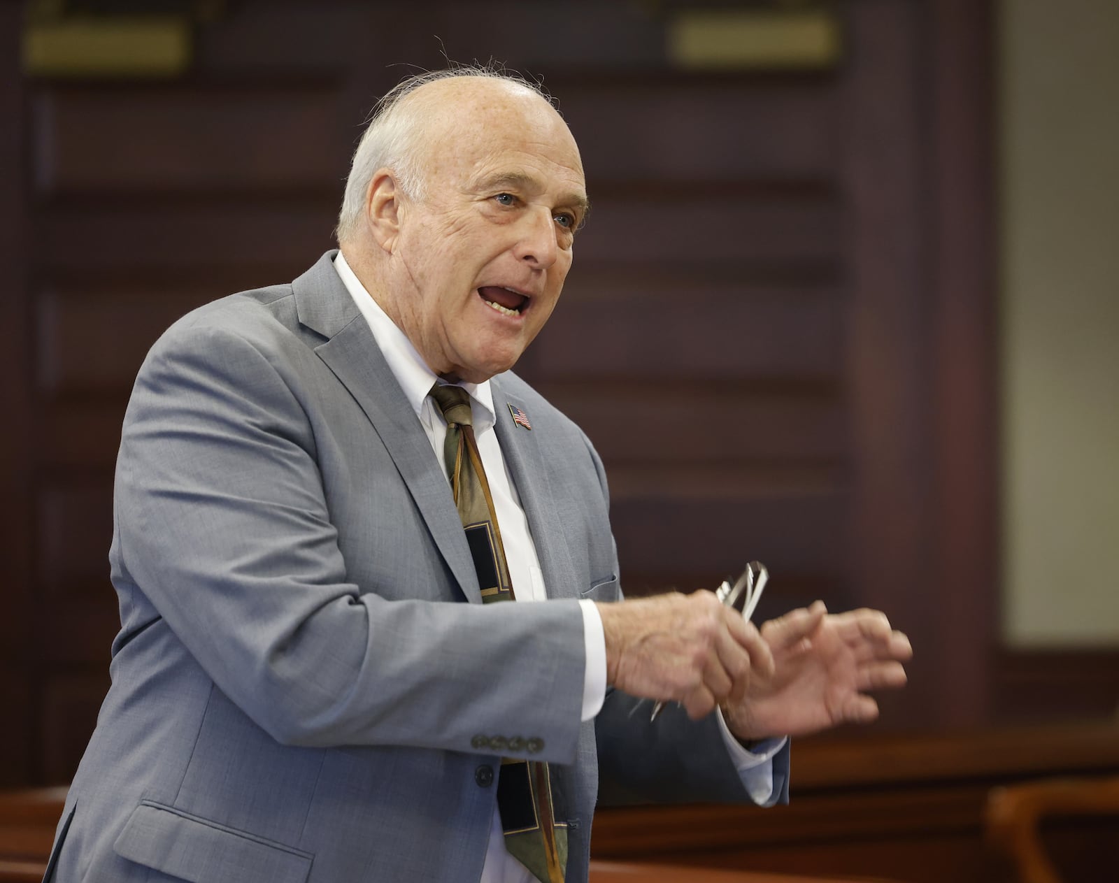 Butler County Prosecutor Mike Gmoser speaks during a hearing for Gurpreet Singh, charged in a quadruple homicide in West Chester Township, in Butler County Common Pleas Court Wednesday, Nov. 10, 2021 in Hamilton. NICK GRAHAM / STAFF