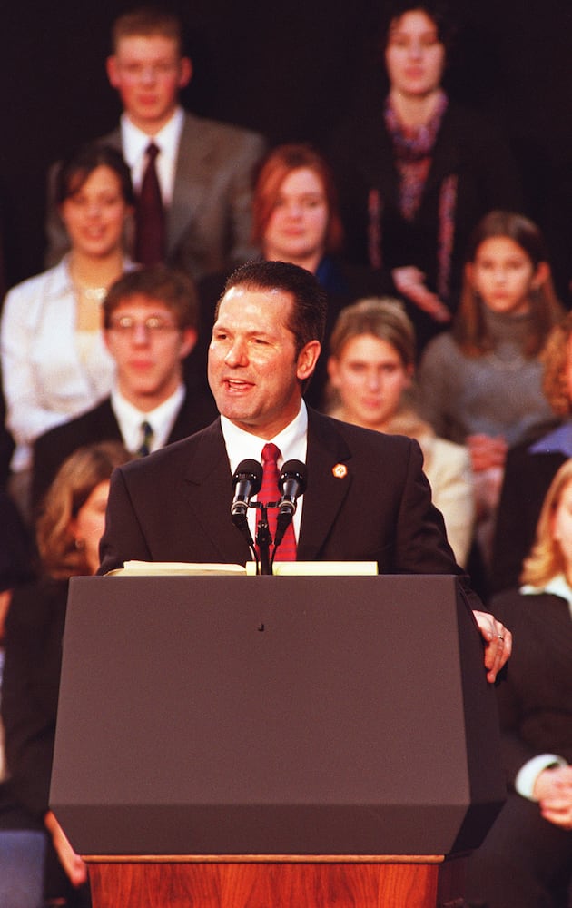 President George W. Bush signing No Child Left Behind Act at Hamilton High School Jan. 8, 2002.