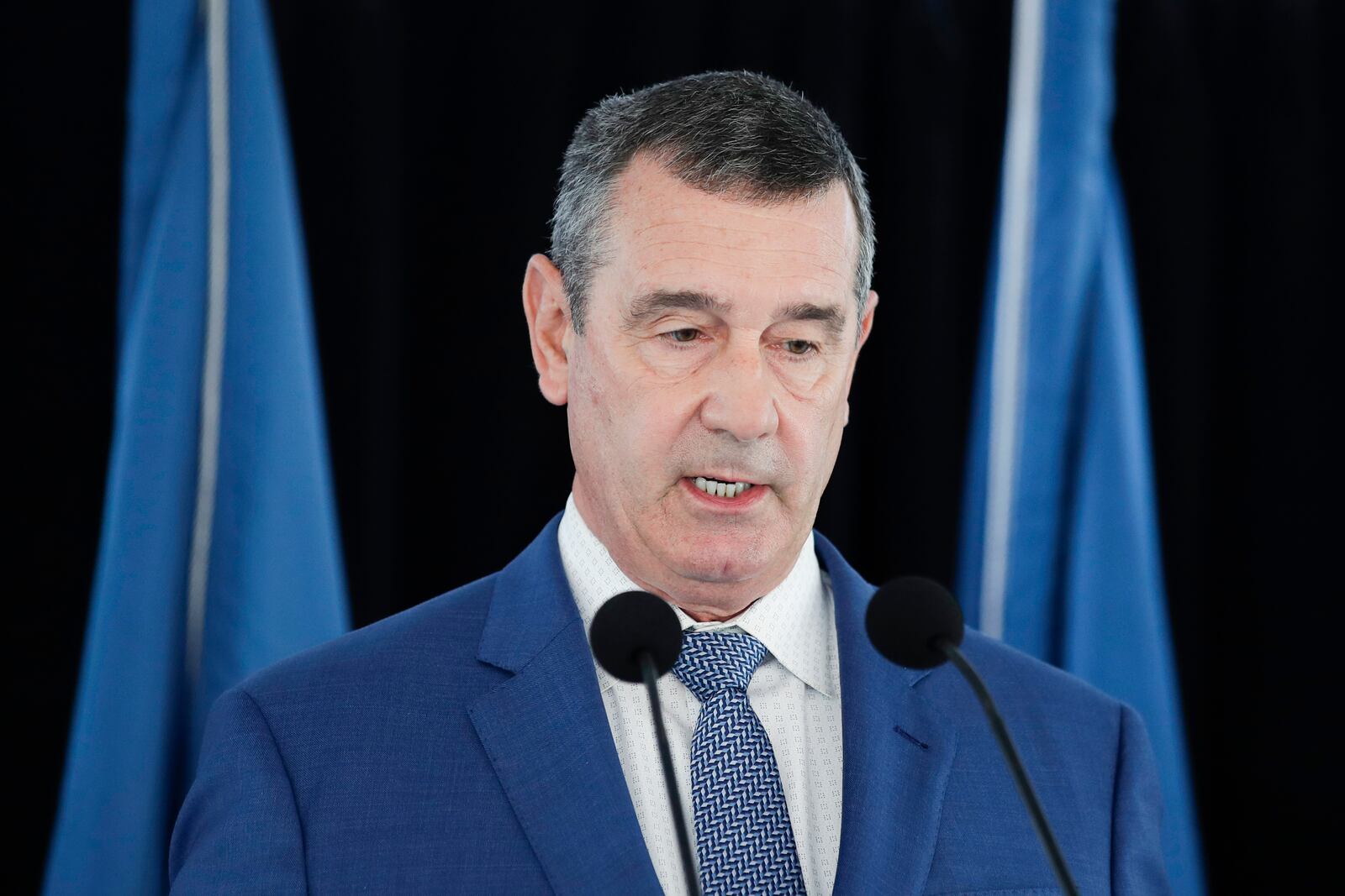 FILE - Transportation Security Administration administrator (TSA) David P. Pekoske speaks during a Sept. 11 commemorative event in Springfield, Va., on Sept. 11, 2021. (AP Photo/Luis M. Alvarez, File)