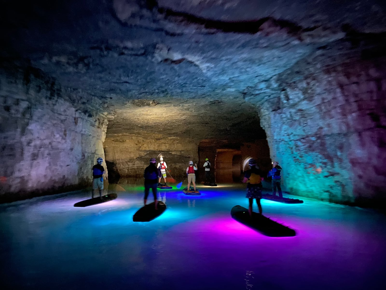 Guests can embark upon a stand up paddleboard tour at the Gorge Underground in Rogers, Kentucky.