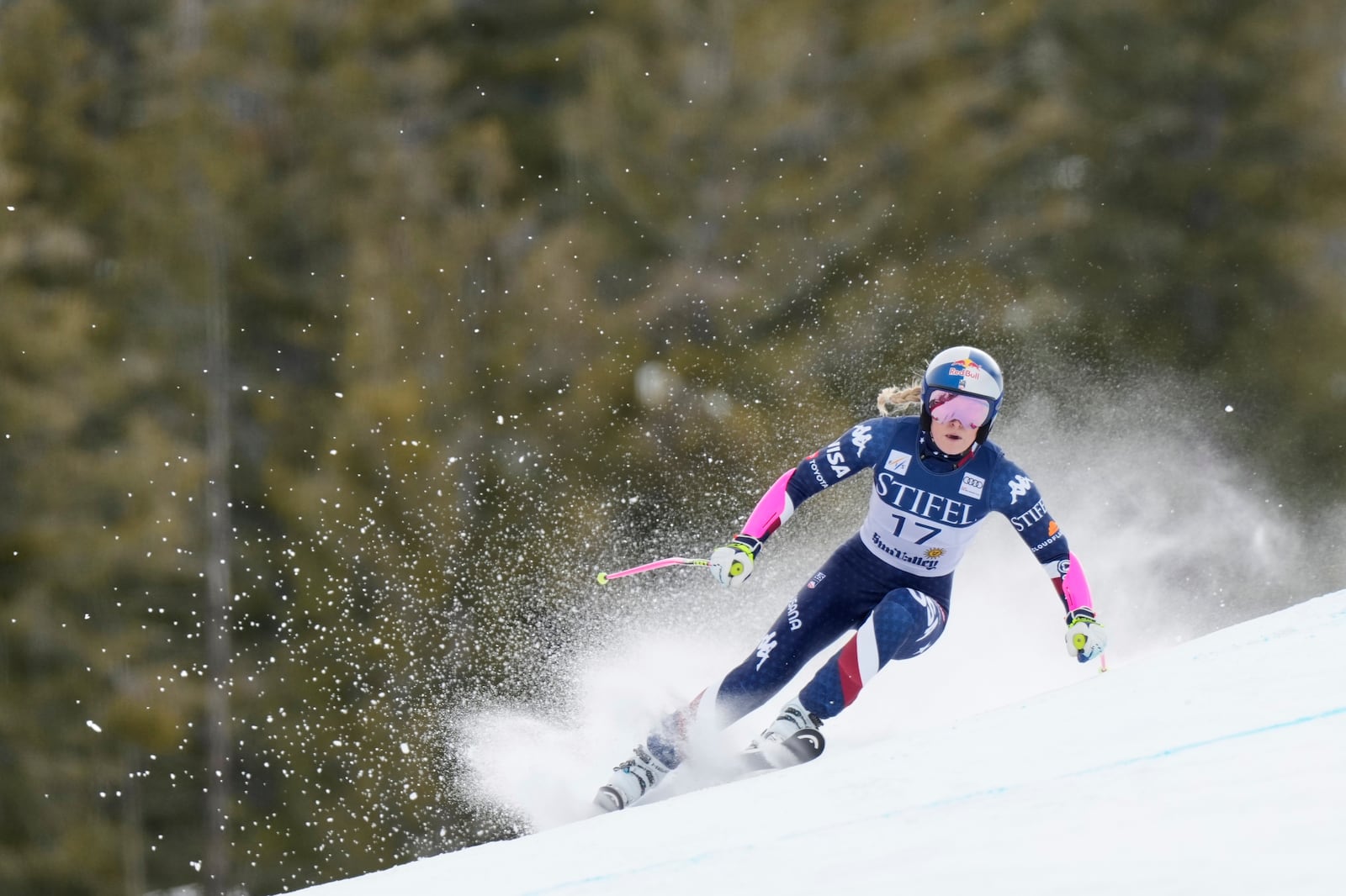 United States' Lindsey Vonn skis during a women's super-G run at the World Cup Finals, Sunday, March 23, 2025, in Sun Valley, Idaho. (AP Photo/Robert F. Bukaty)