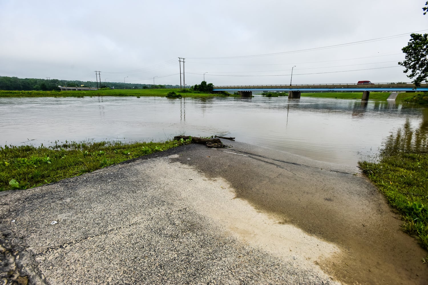 Great Miami River level higher than normal after  heavy rain