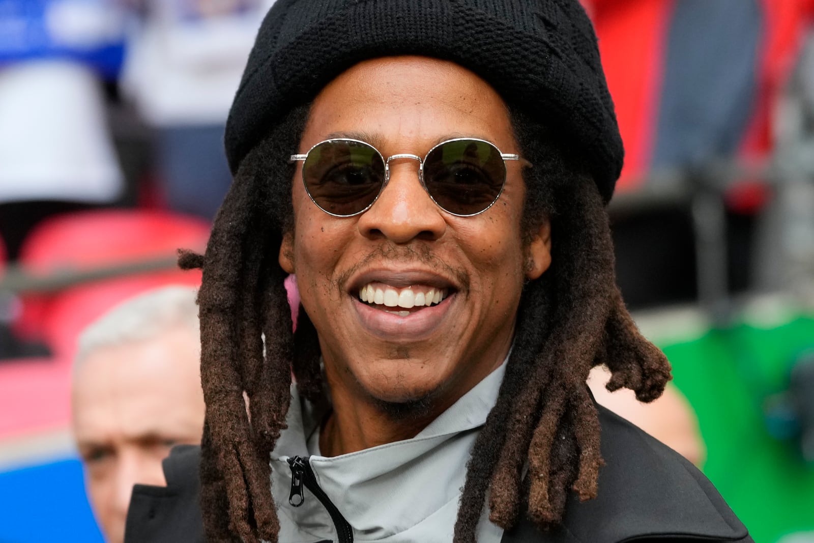 FILE - Jay-Z smiles ahead of the Champions League final soccer match between Borussia Dortmund and Real Madrid at Wembley stadium in London, June 1, 2024. (AP Photo/Kirsty Wigglesworth, File)