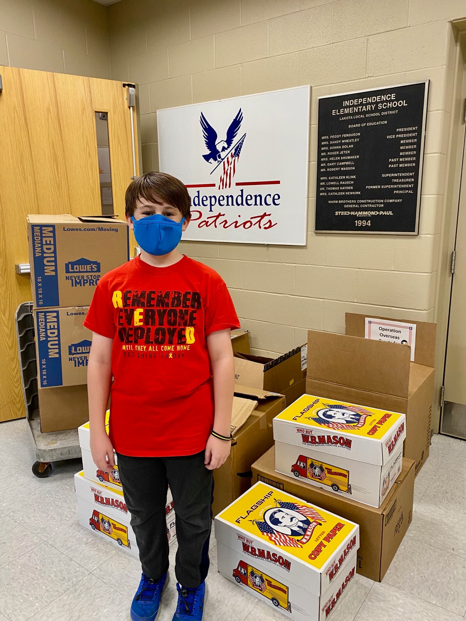 Lakota Independence Elementary 6th grader Trevor Earnest's father, who is stationed in Afghanistan, passed on the holiday wishes of his fellow troops for snacks from home. The 12-year-old Trevor went to work and helped organize donations that sent 30 boxes of snacks to his father and fellow military personnel. (Provided Photo\Journal-News)