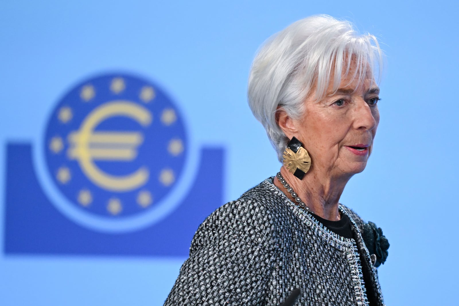 President of the European Central Bank Christine Lagarde arrives for a press conference at the ECB headquarters in Frankfurt, Germany, Thursday, Dec. 12, 2024. (Arne Dedert/dpa via AP)