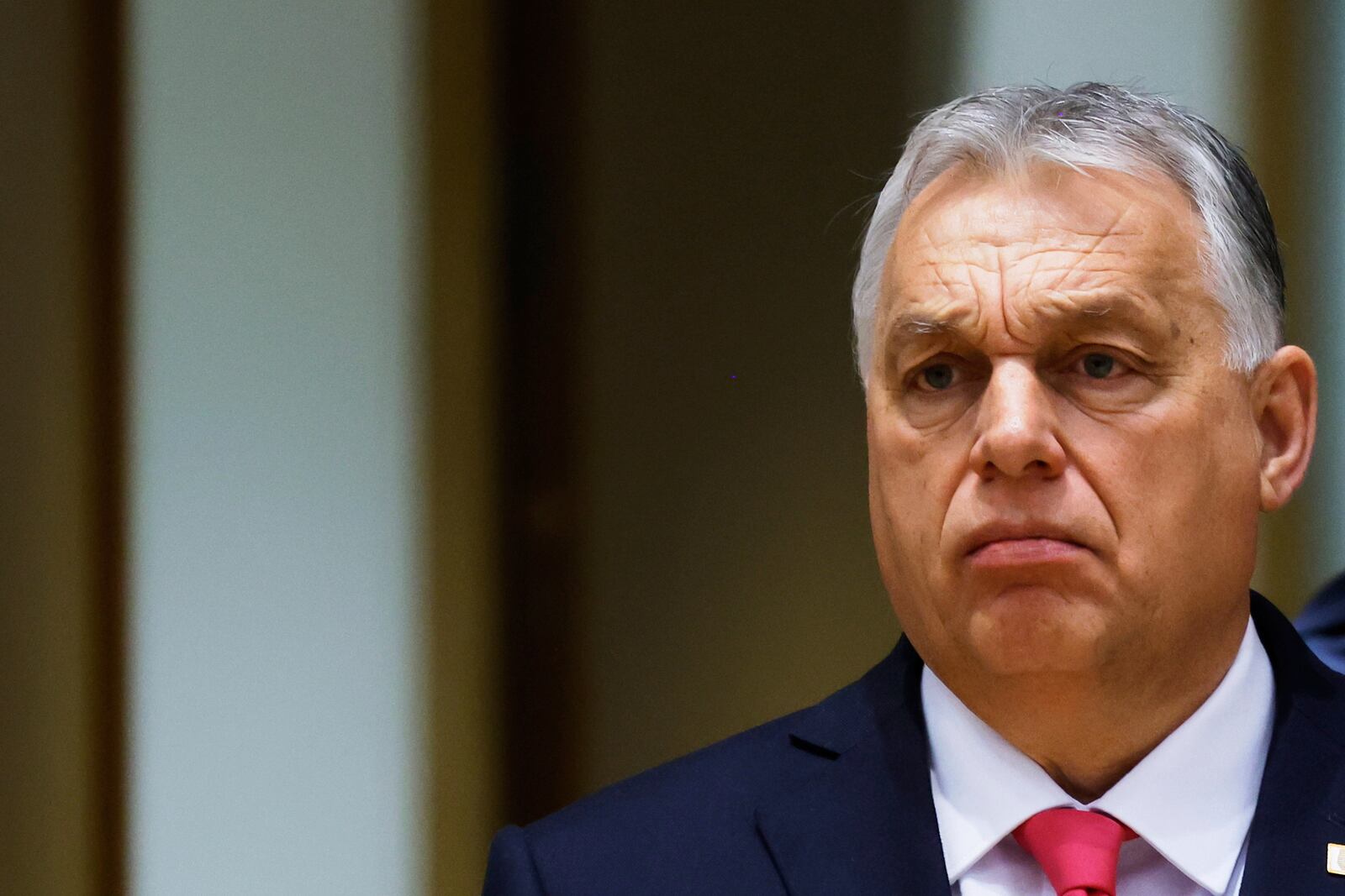 Hungary's Prime Minister Viktor Orban arrives for a round table meeting at an EU summit in Brussels, Thursday, March 20, 2025. (AP Photo/Omar Havana)