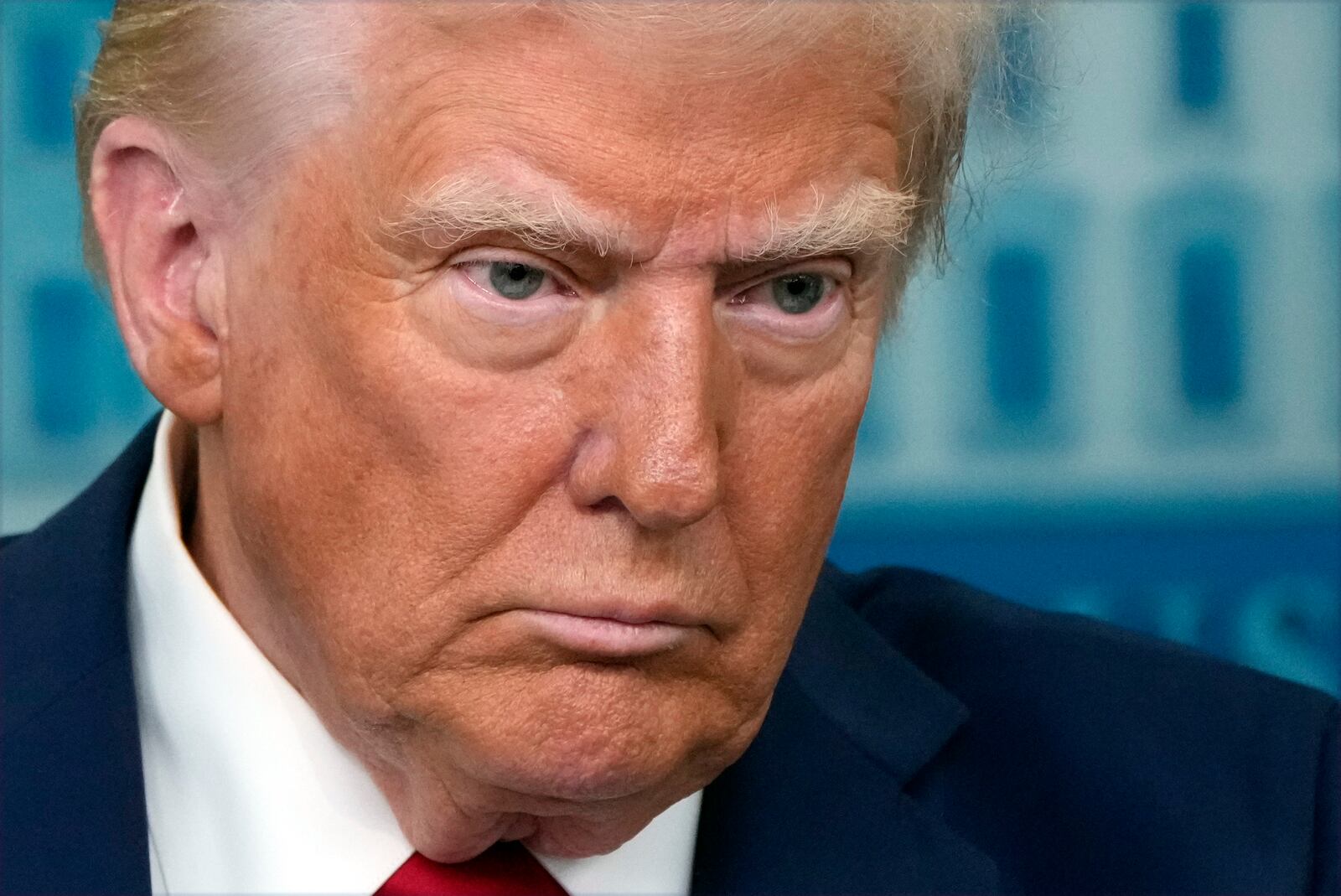 President Donald Trump listens to a question from a reporter as he speaks in the James Brady Press Briefing Room at the White House, Thursday, Jan. 30, 2025, in Washington. (AP Photo/Alex Brandon)