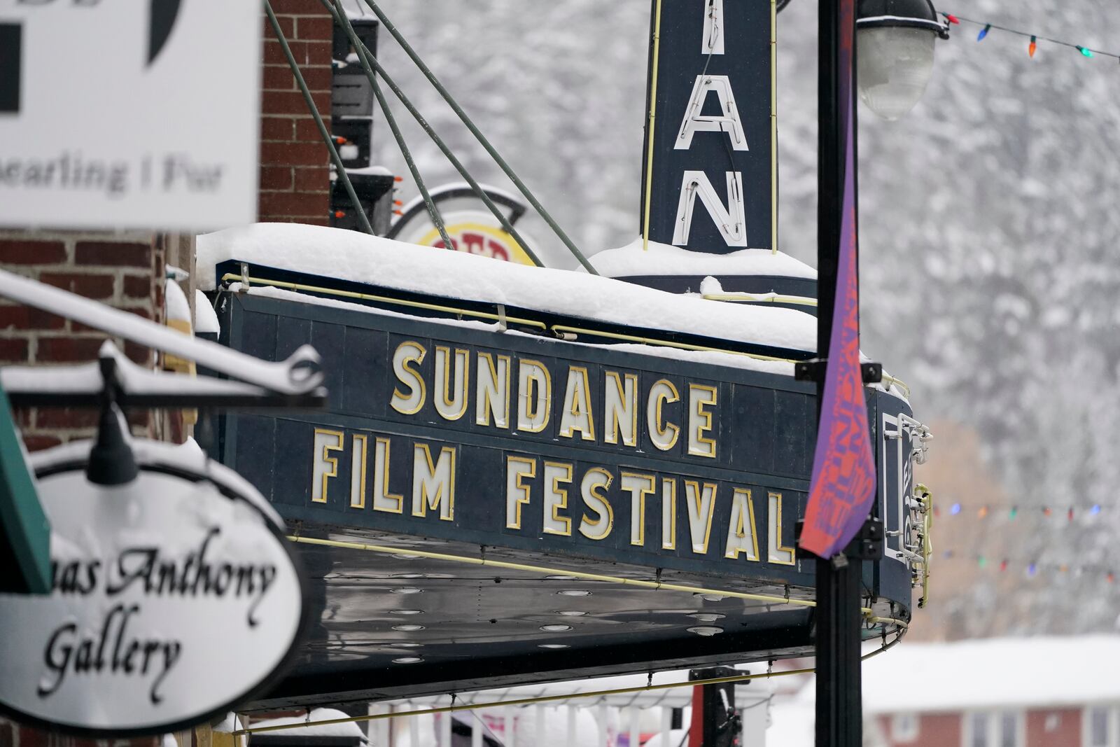 The marquee of the Egyptian Theatre is shown Thursday, Jan. 28, 2021, in Park City, Utah. (AP Photo/Rick Bowmer)