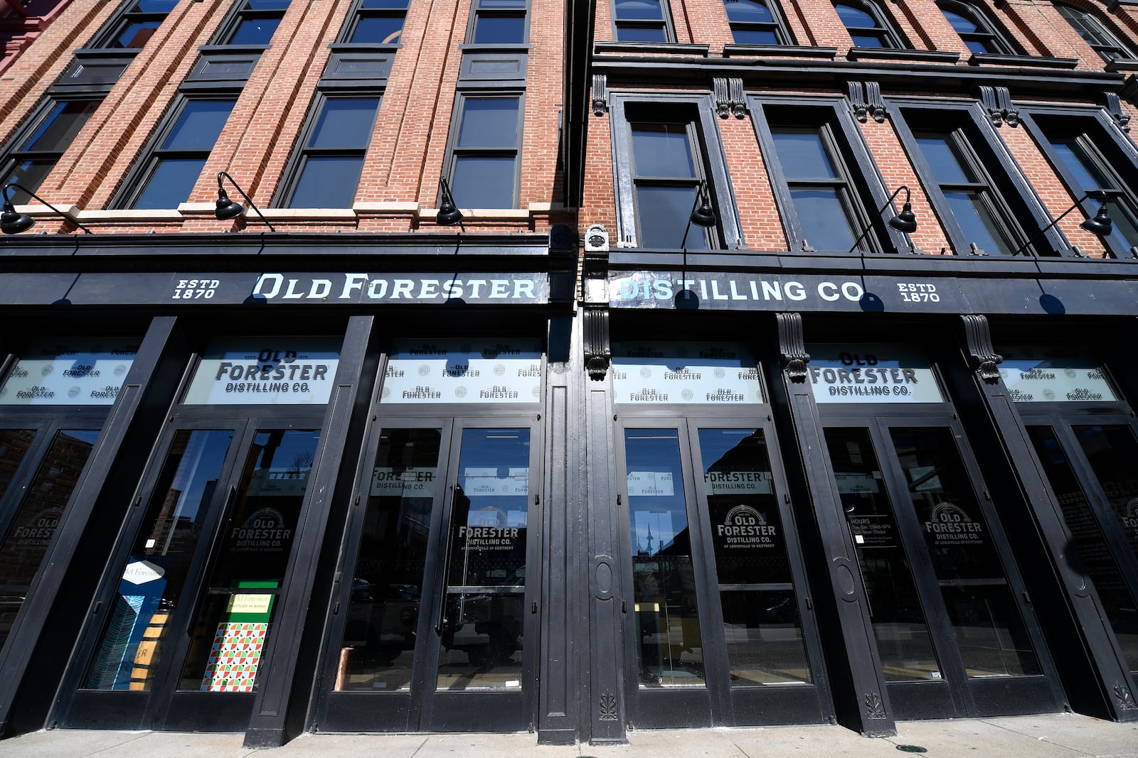 The exterior of the Old Forester Distillery and Visitors Center on Whiskey Row in Louisville, Ky., Monday, Feb. 3, 2025. (AP Photo/Timothy D. Easley)