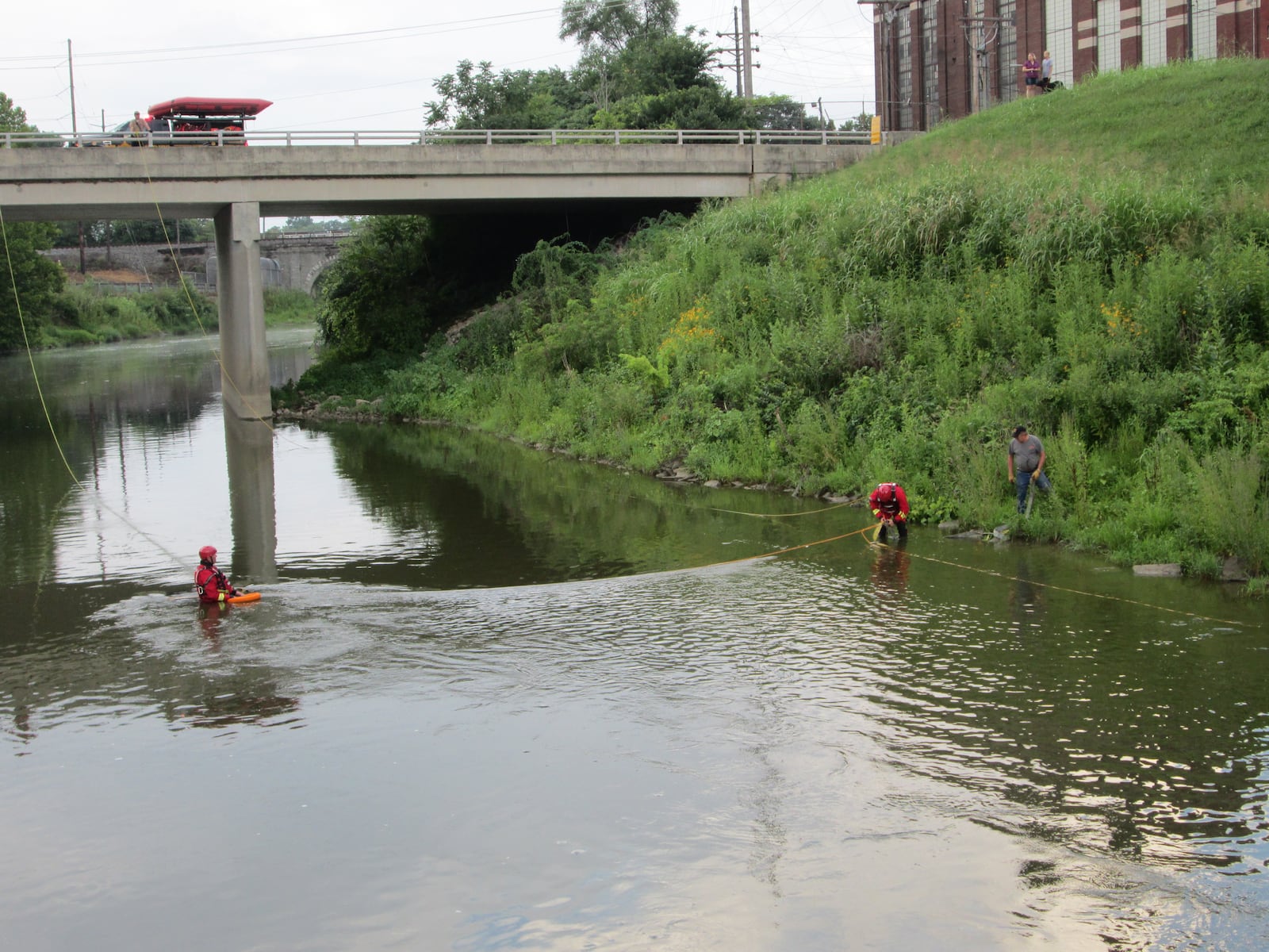 The Butler County Emergency Services Unit recovered an unoccupied vehicle from the Ford Canal in Hamilton on Monday night.