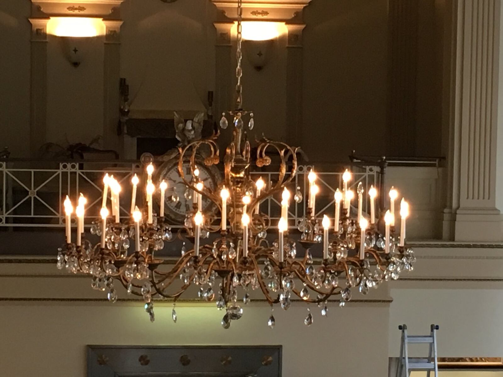 A chandelier that once hung in Cincinnati Music Hall has been installed in the Windamere Event Center in Middletown. CONTRIBUTED